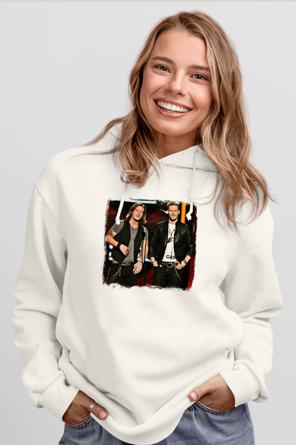 Florida Georgia Line Baskılı Unisex Beyaz Hoodie