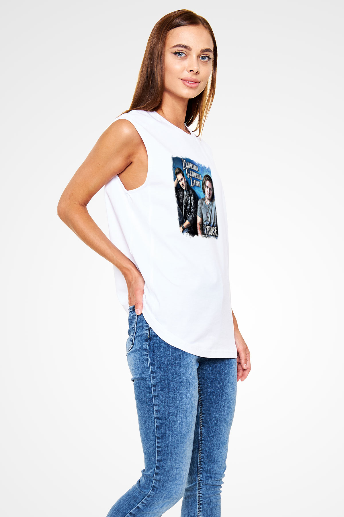 Florida Georgia Line Baskılı Unisex Beyaz Kolsuz Tişört
