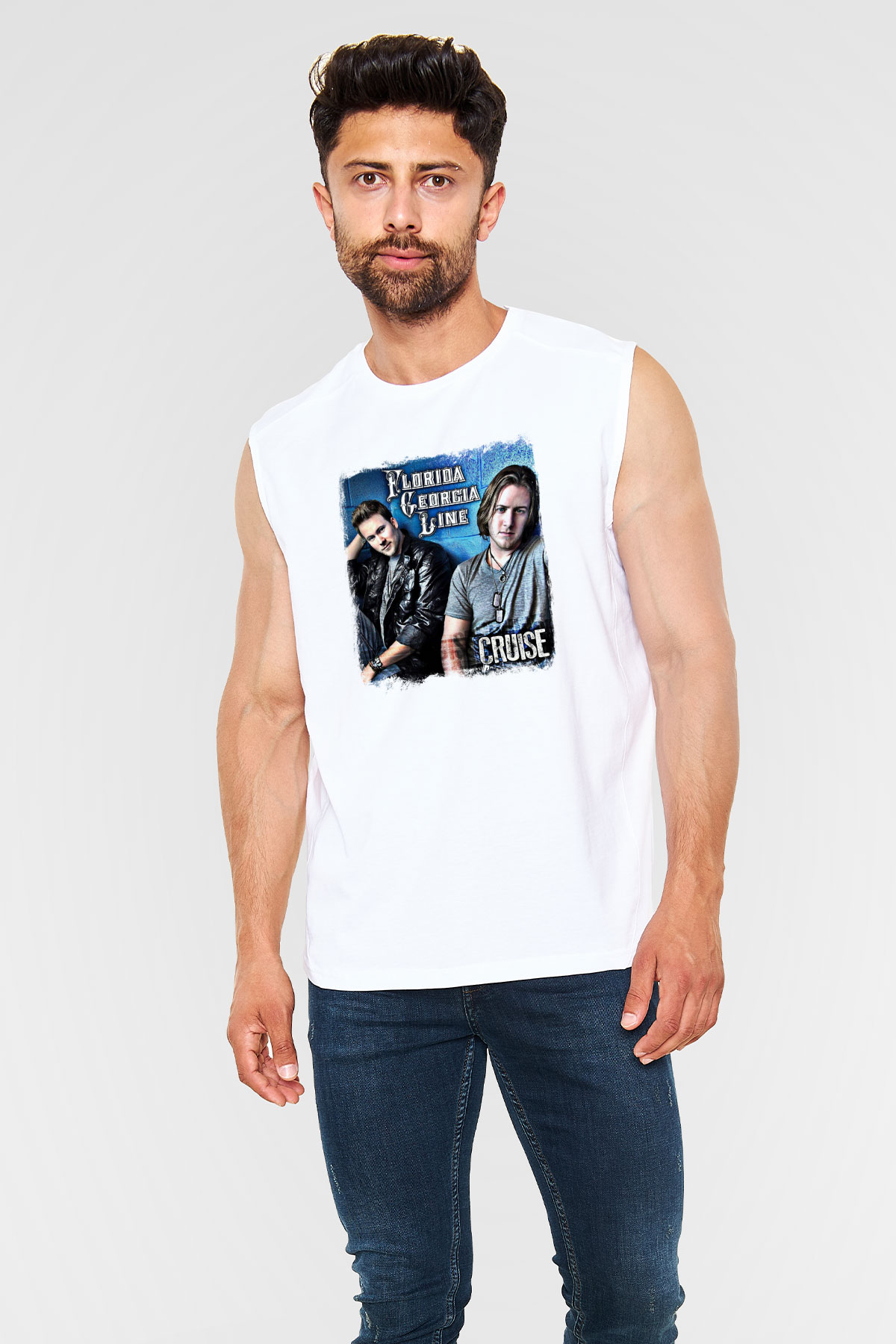 Florida Georgia Line Baskılı Unisex Beyaz Kolsuz Tişört