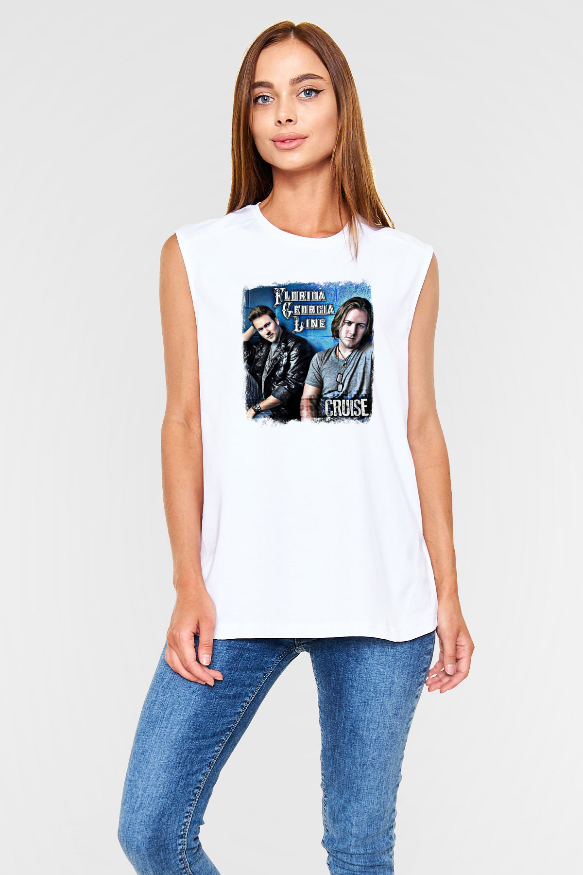 Florida Georgia Line Baskılı Unisex Beyaz Kolsuz Tişört