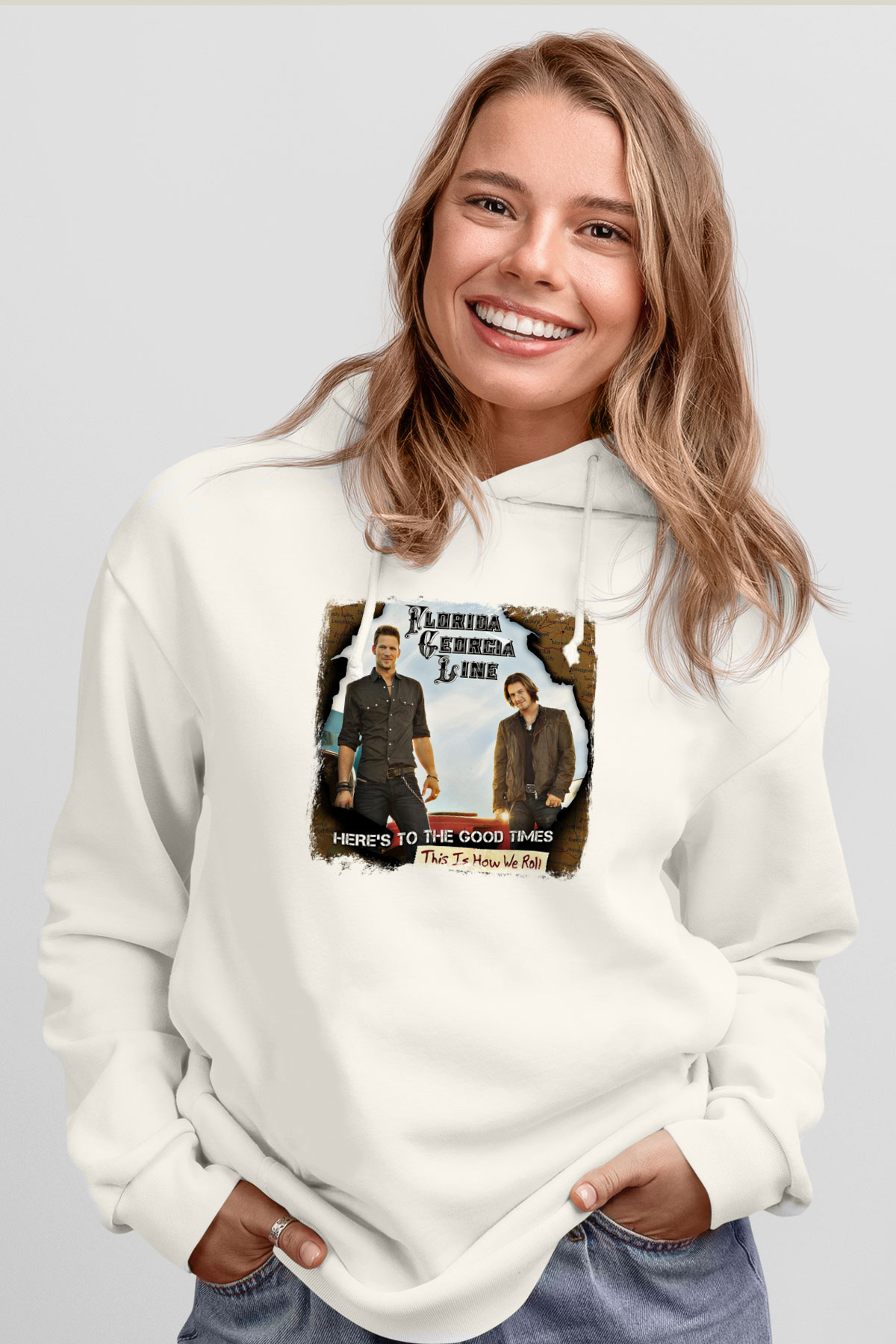 Florida Georgia Line Baskılı Unisex Beyaz Hoodie