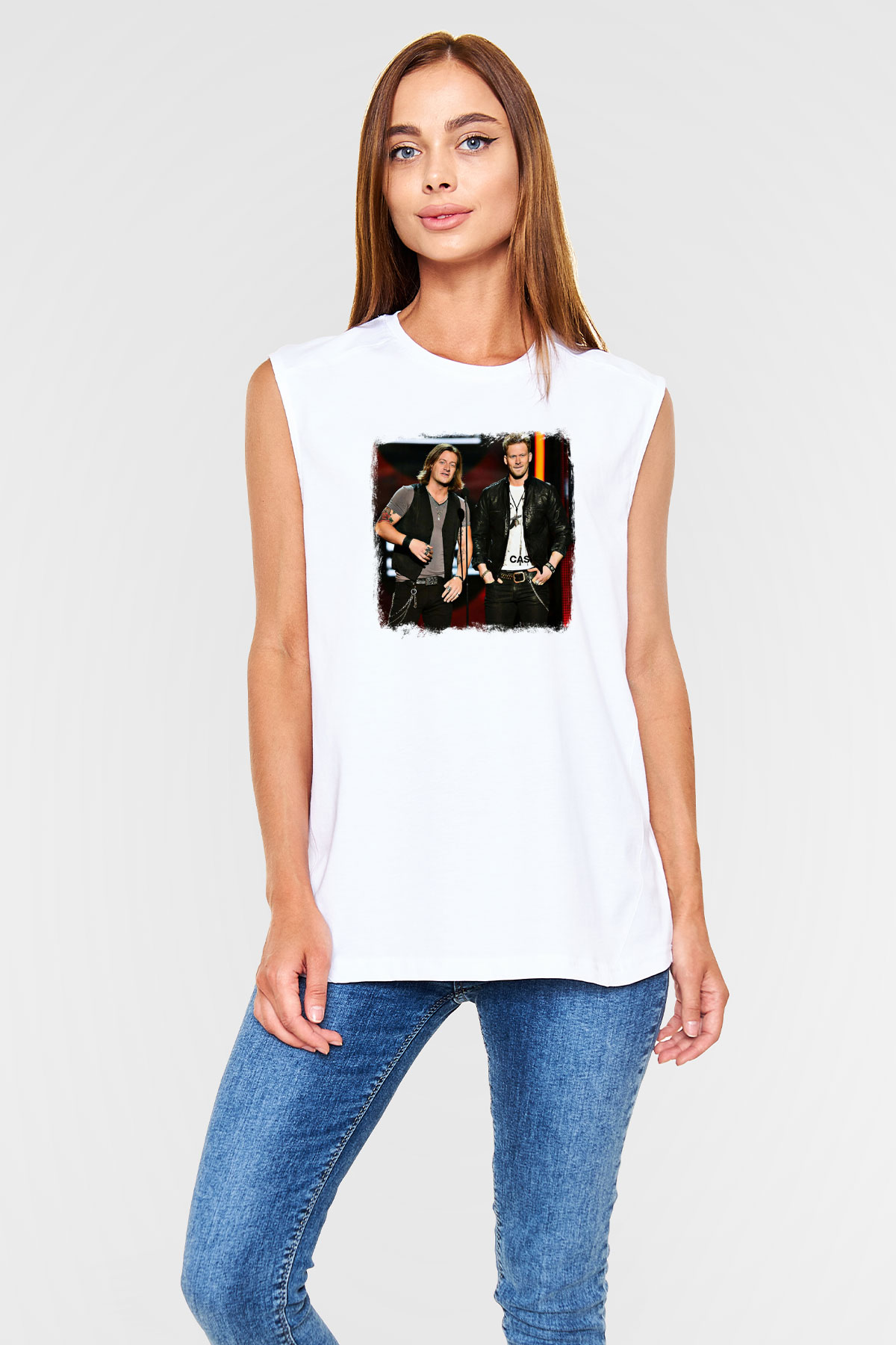 Florida Georgia Line Baskılı Unisex Beyaz Kolsuz Tişört