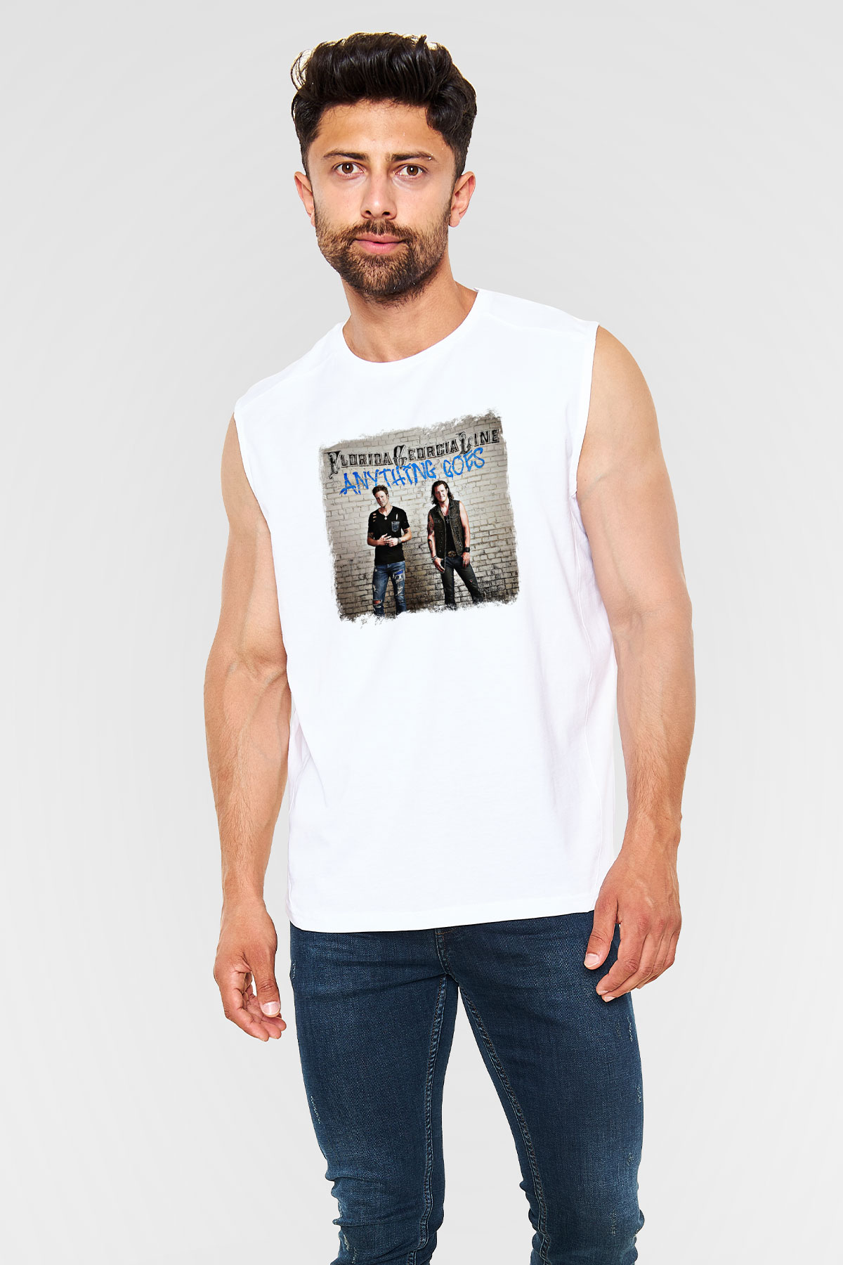 Florida Georgia Line Baskılı Unisex Beyaz Kolsuz Tişört