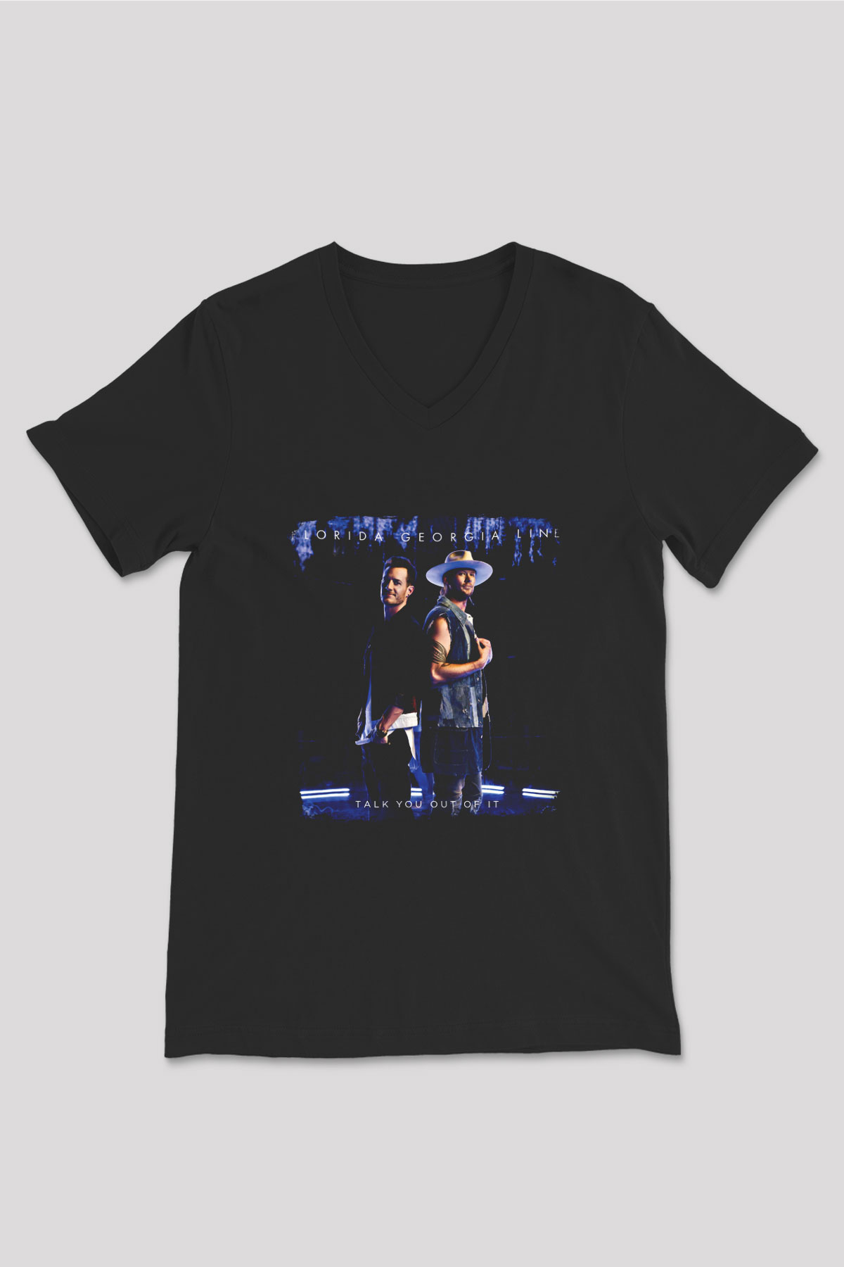 Florida Georgia Line Baskılı Unisex Siyah V Yaka Tişört