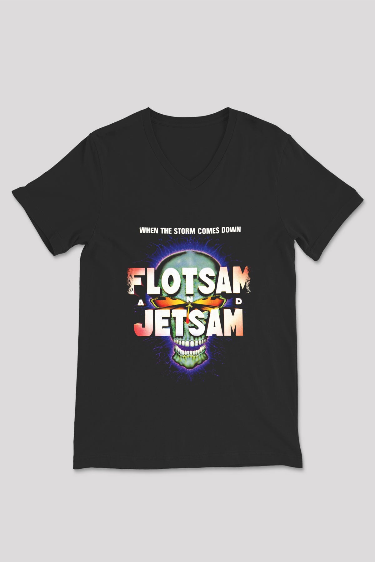 Flotsam and Jetsam Baskılı Unisex Siyah V Yaka Tişört