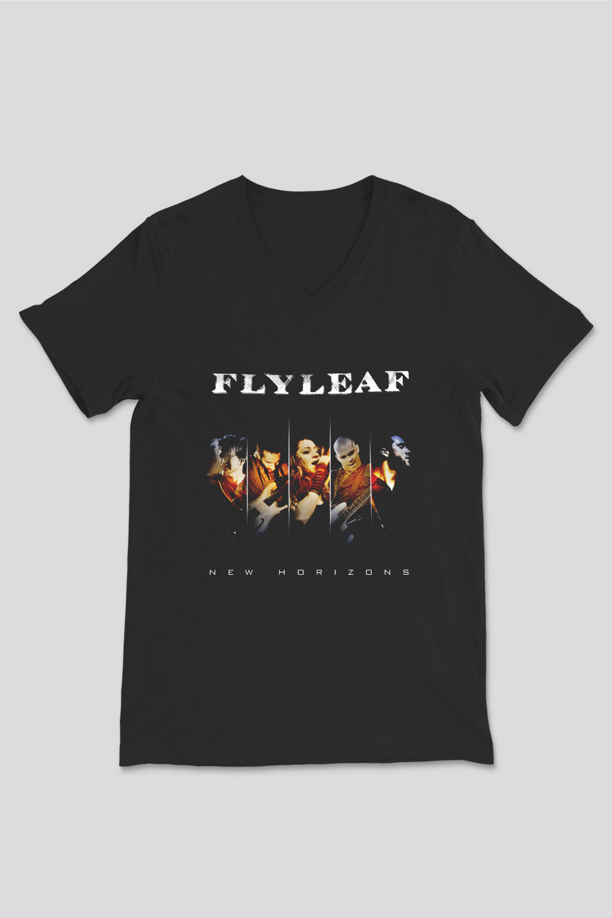 Flyleaf Baskılı Unisex Siyah V Yaka Tişört