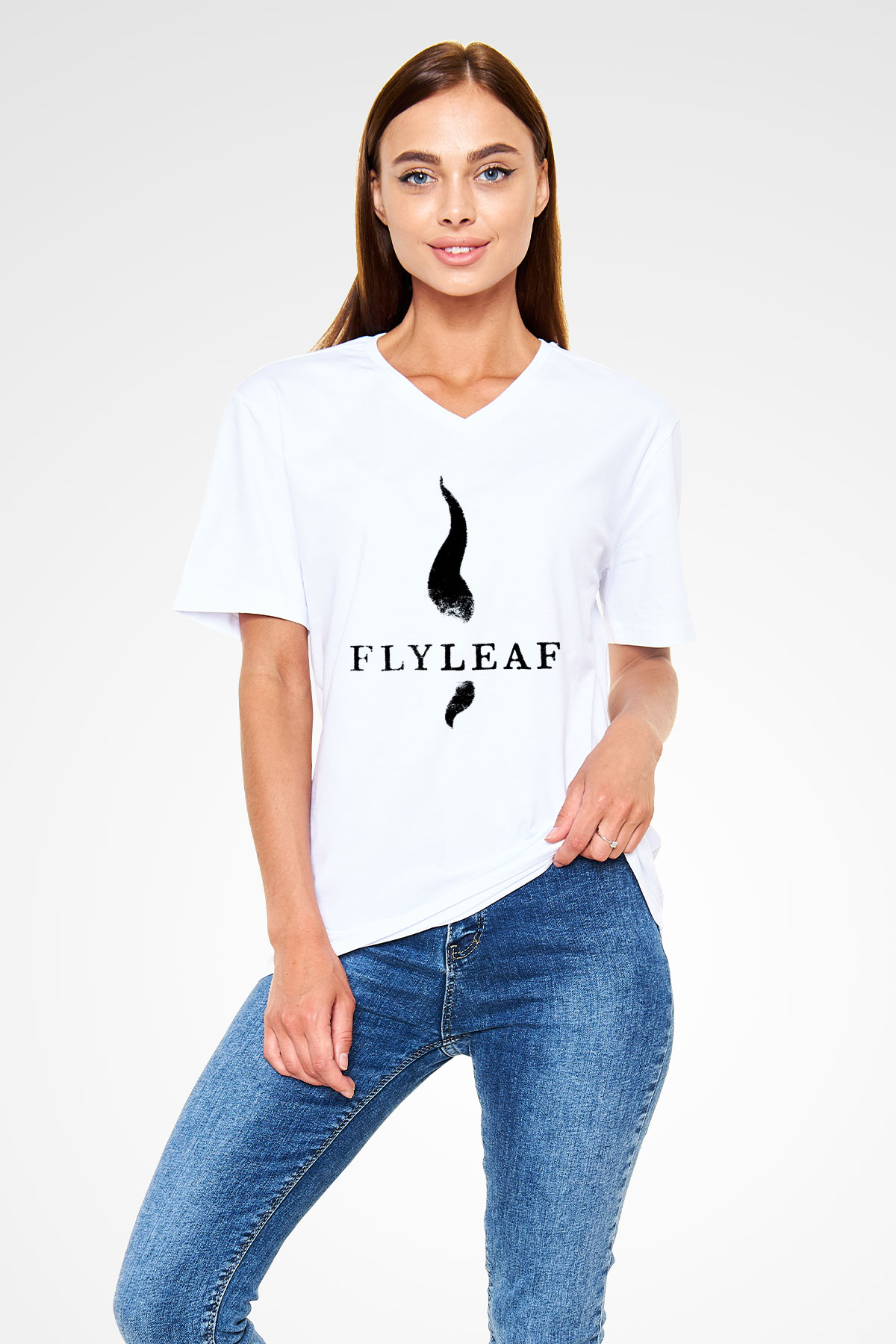 Flyleaf Beyaz Unisex V Yaka Tişört