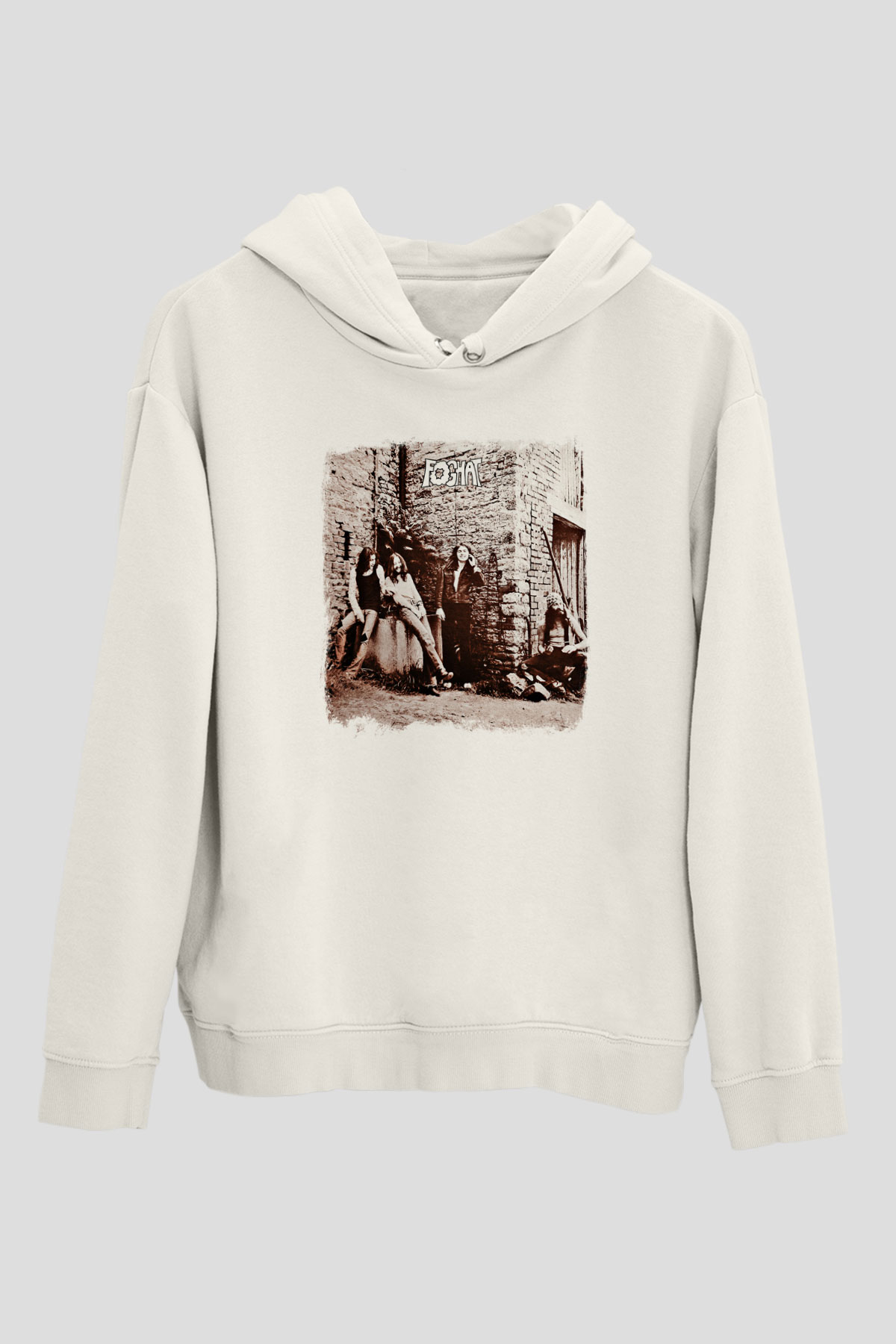 Foghat Baskılı Unisex Beyaz Hoodie