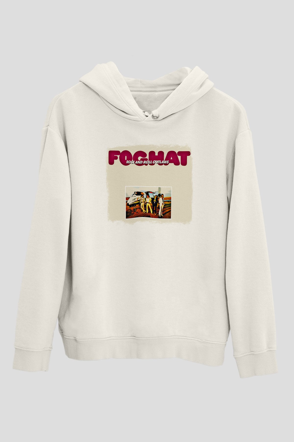 Foghat Baskılı Unisex Beyaz Hoodie
