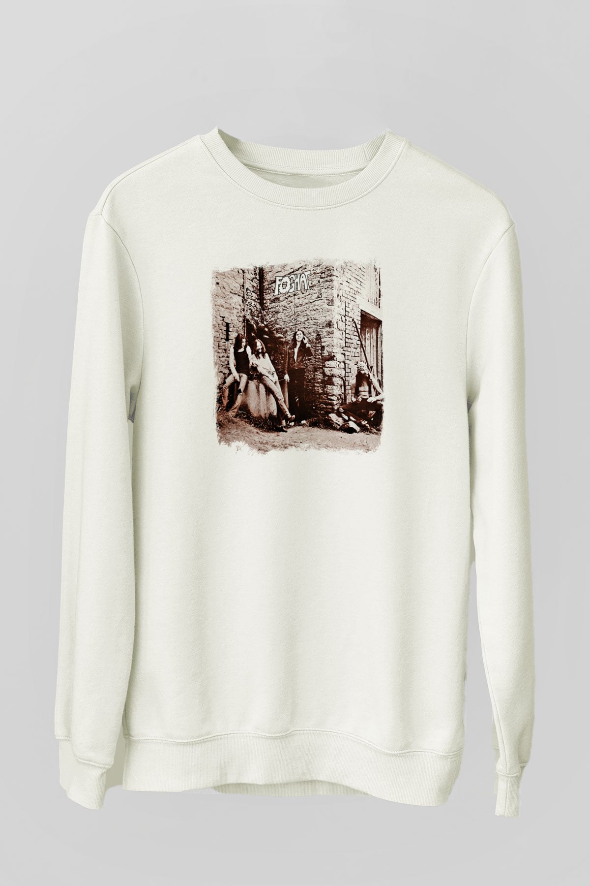 Foghat Baskılı Unisex Beyaz Sweatshirt