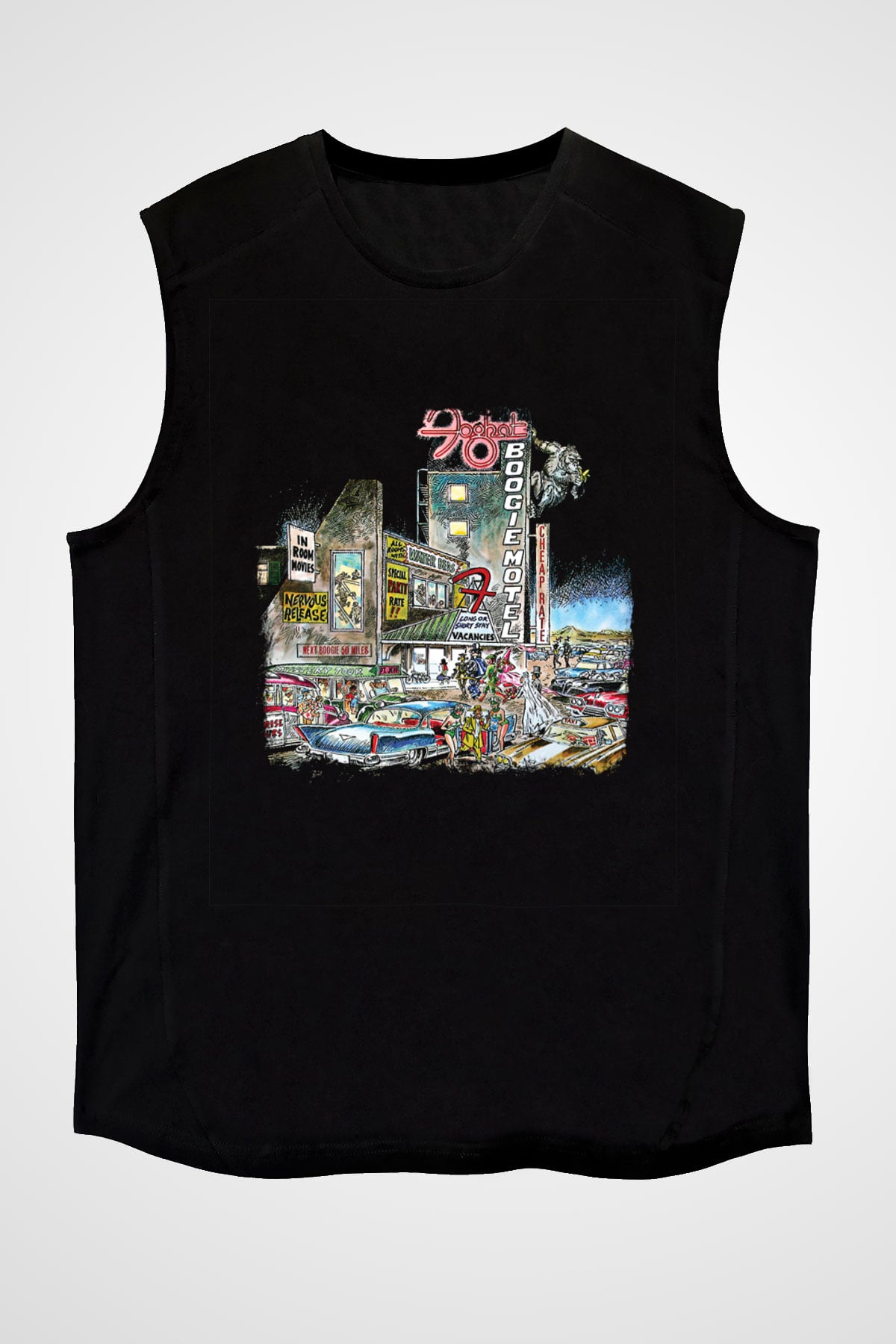 Foghat Baskılı Unisex Siyah Kolsuz Tişört