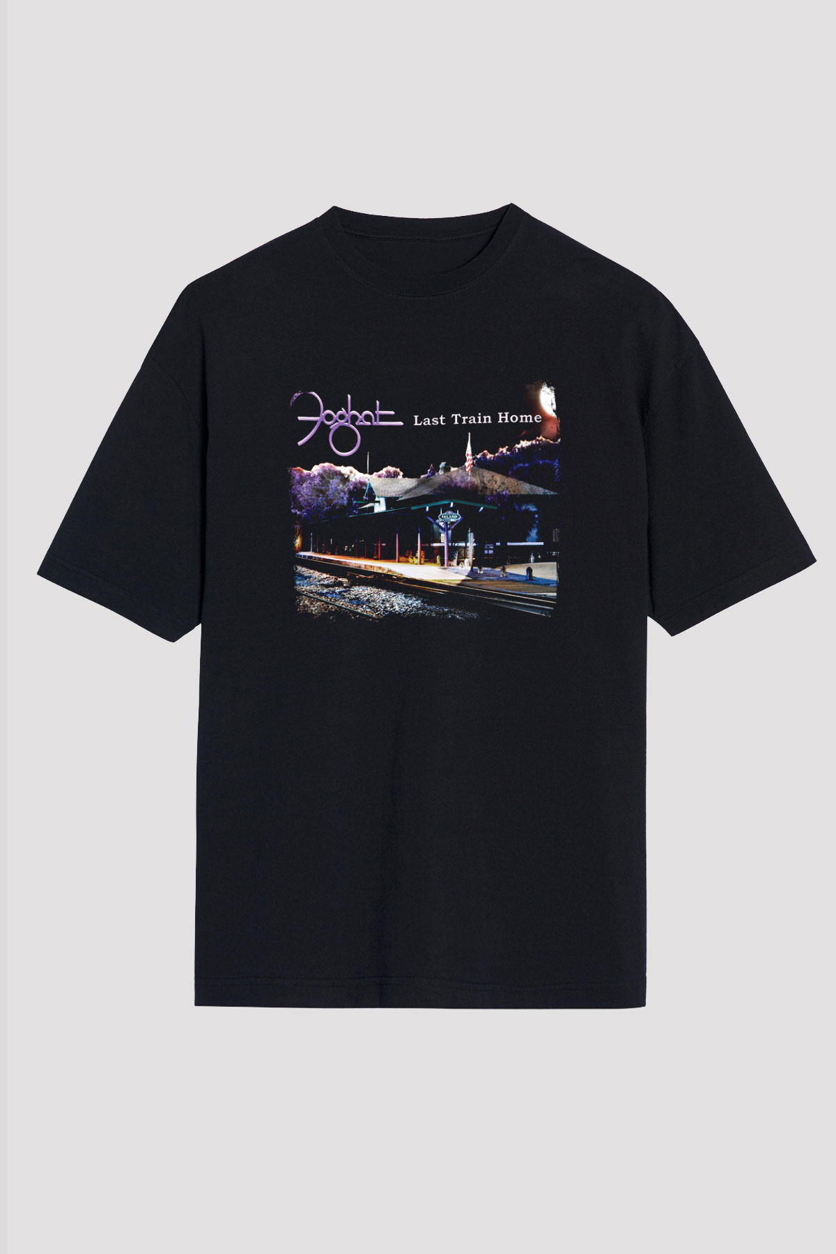 Foghat Baskılı Unisex Siyah Oversize Tişört