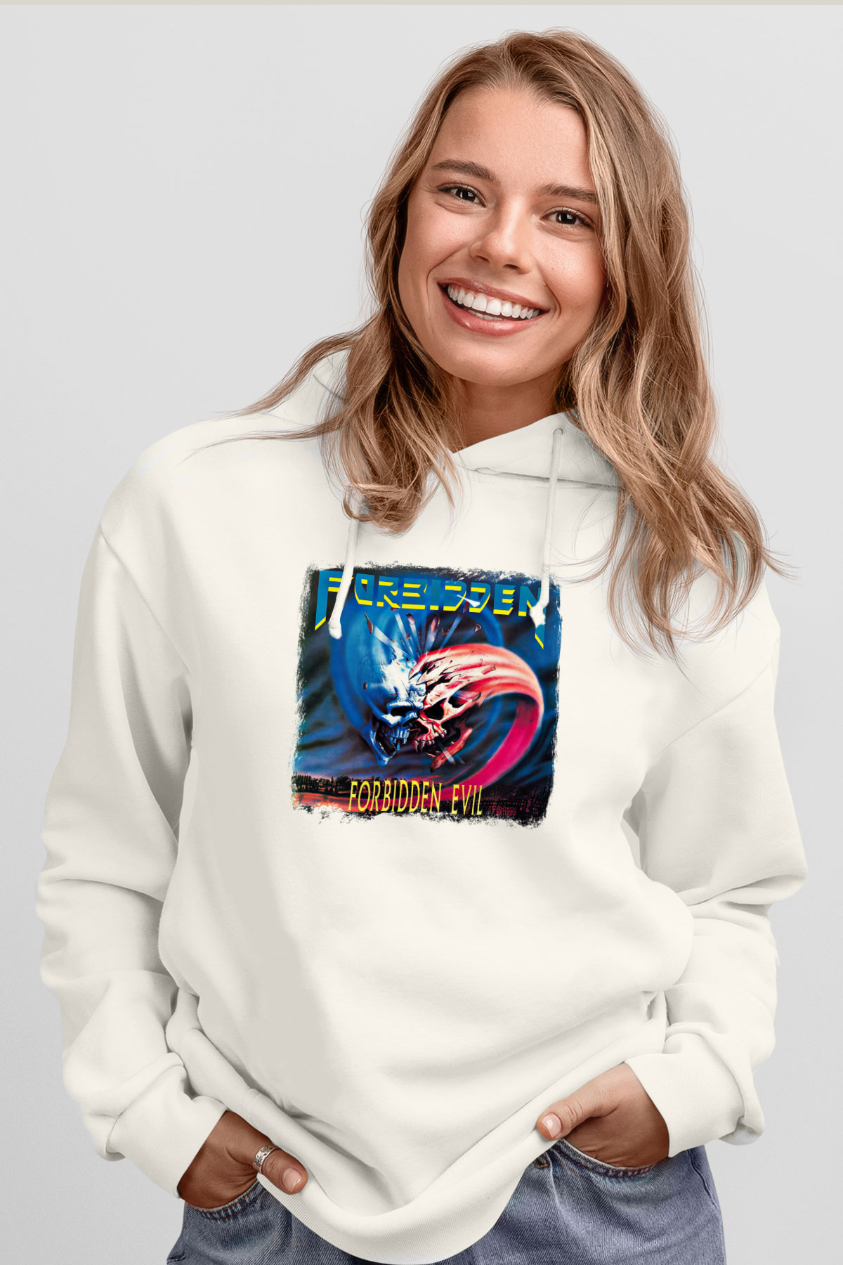 Forbidden Baskılı Unisex Beyaz Hoodie