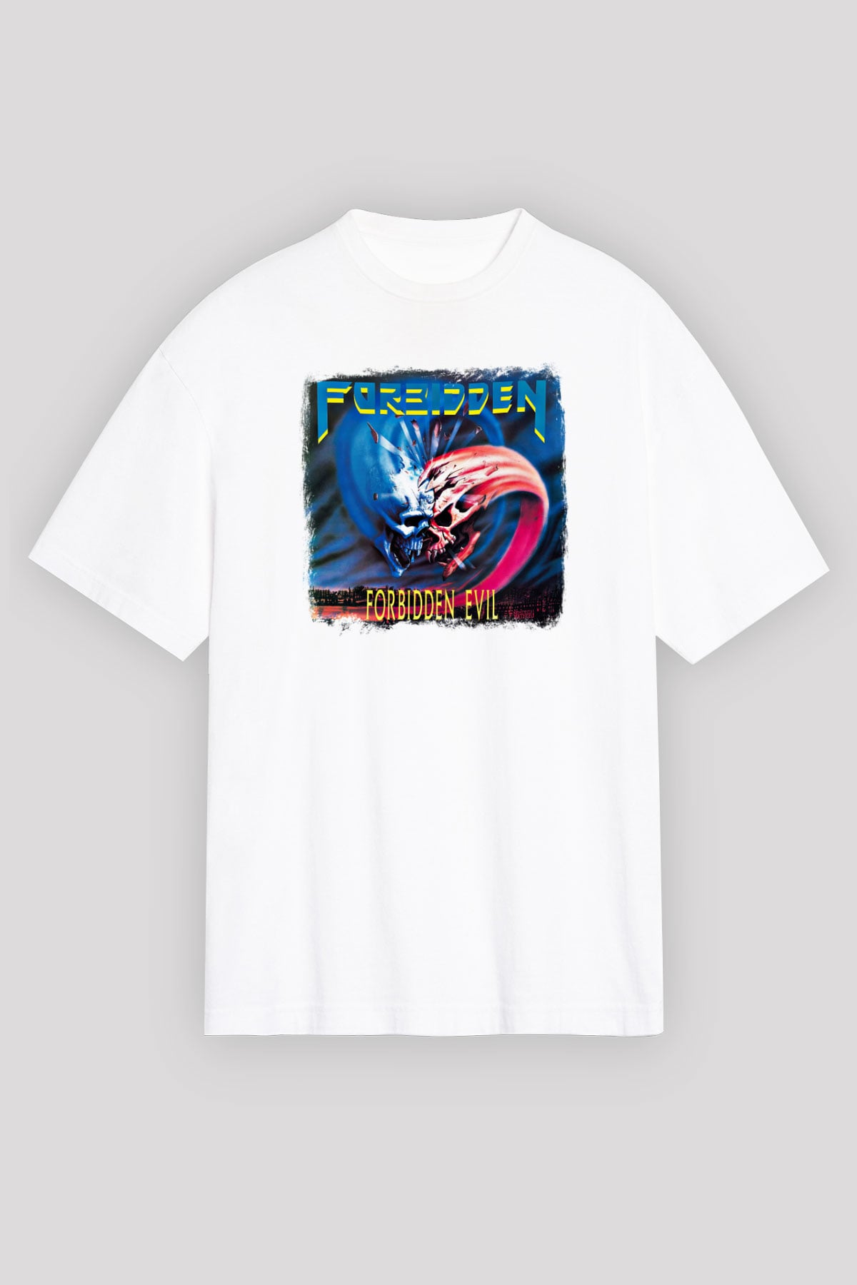 Forbidden Baskılı Unisex Beyaz Oversize Tişört