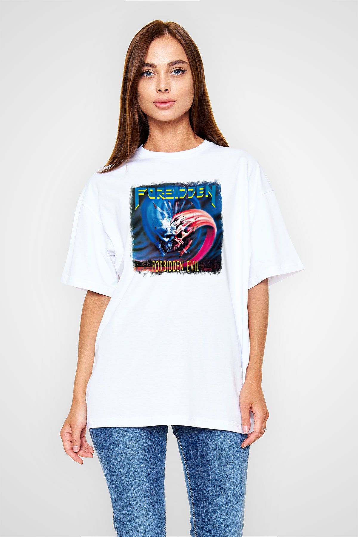 Forbidden Baskılı Unisex Beyaz Oversize Tişört