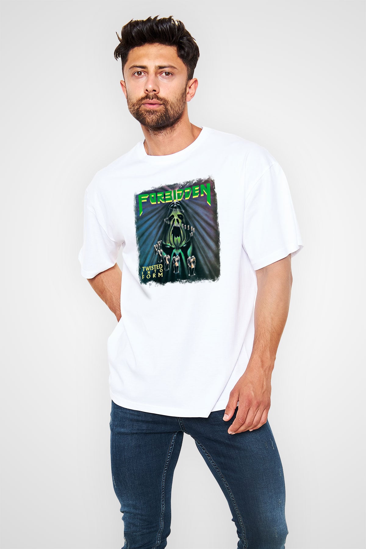Forbidden Baskılı Unisex Beyaz Oversize Tişört