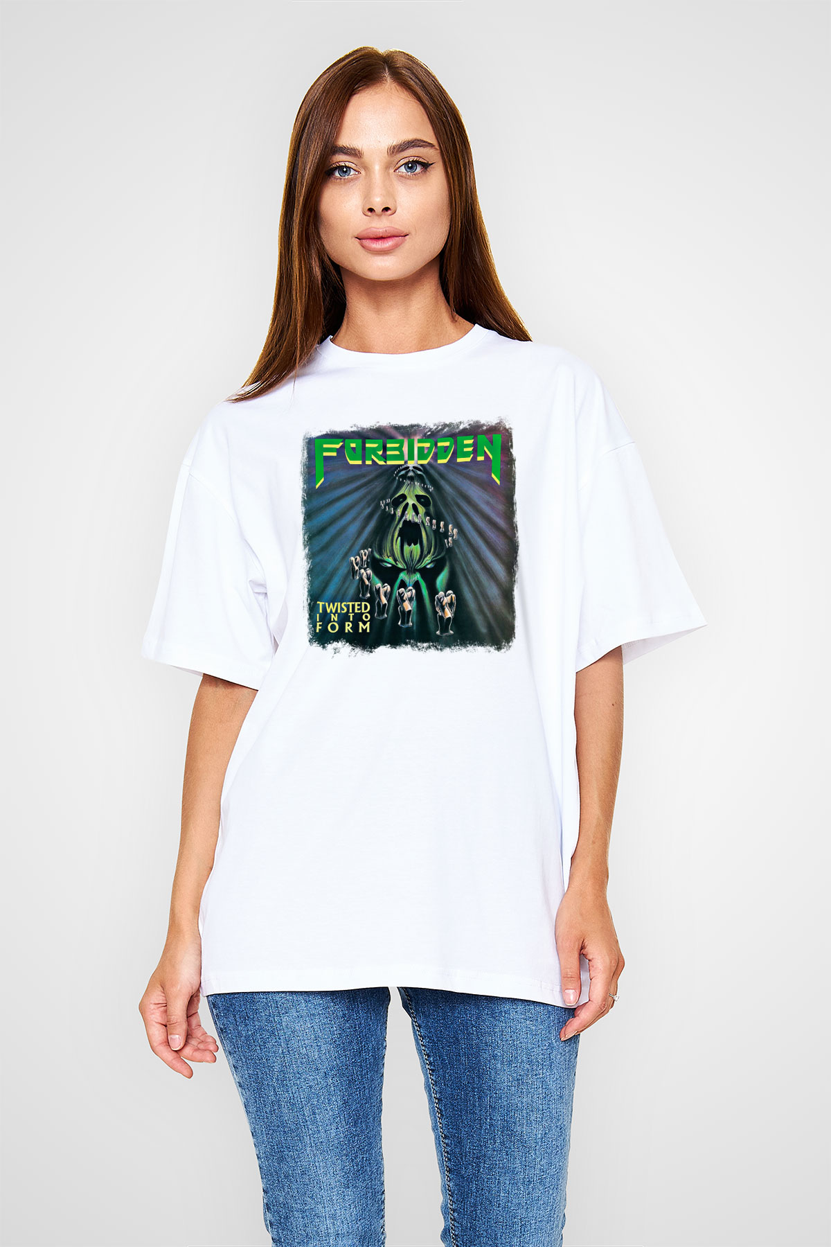 Forbidden Baskılı Unisex Beyaz Oversize Tişört
