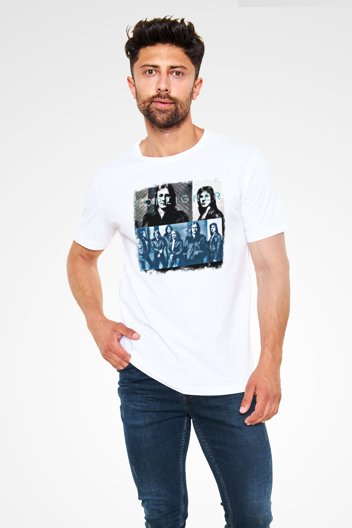 Foreigner Baskılı Unisex Beyaz Tişört