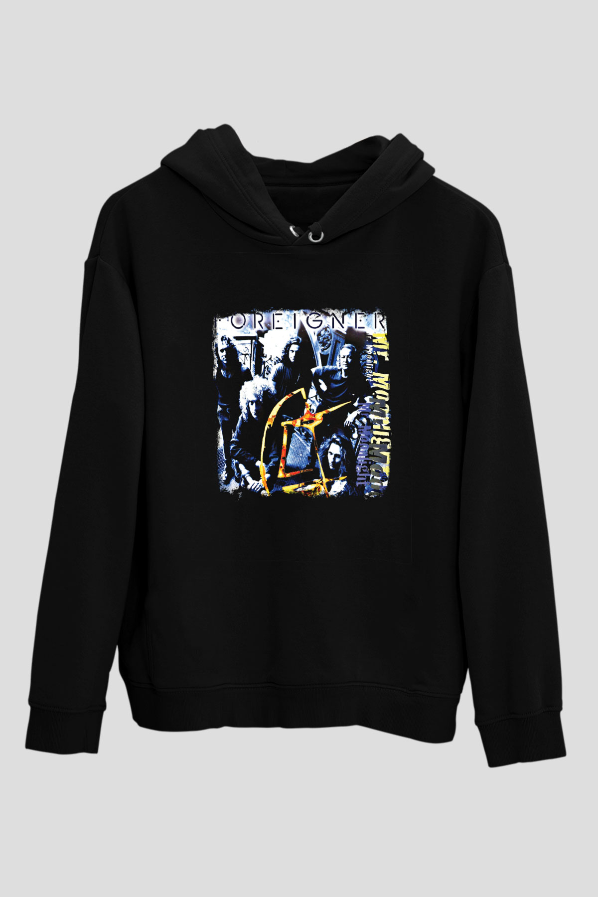 Foreigner Baskılı Unisex Siyah Hoodie
