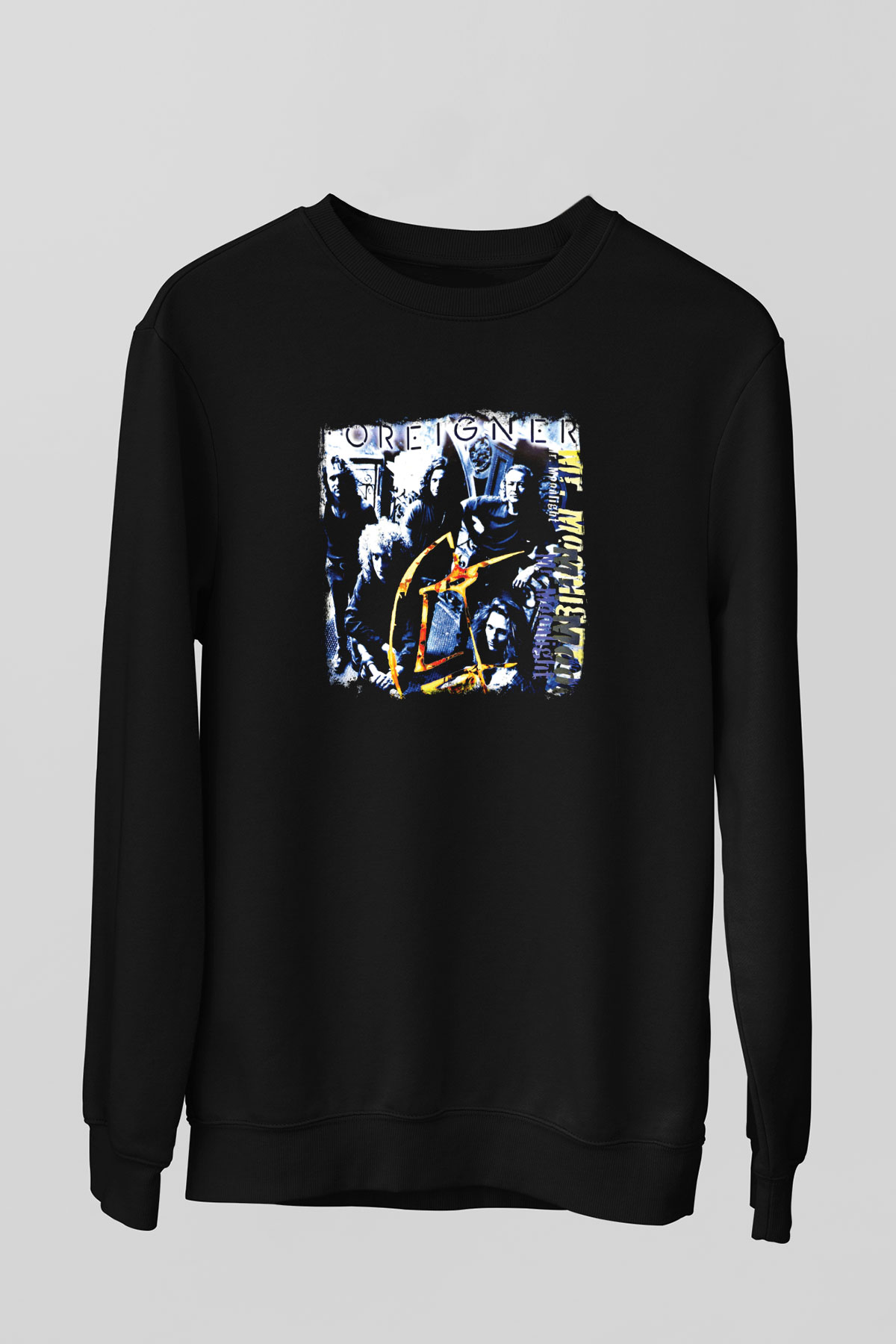 Foreigner Baskılı Unisex Siyah Sweatshirt