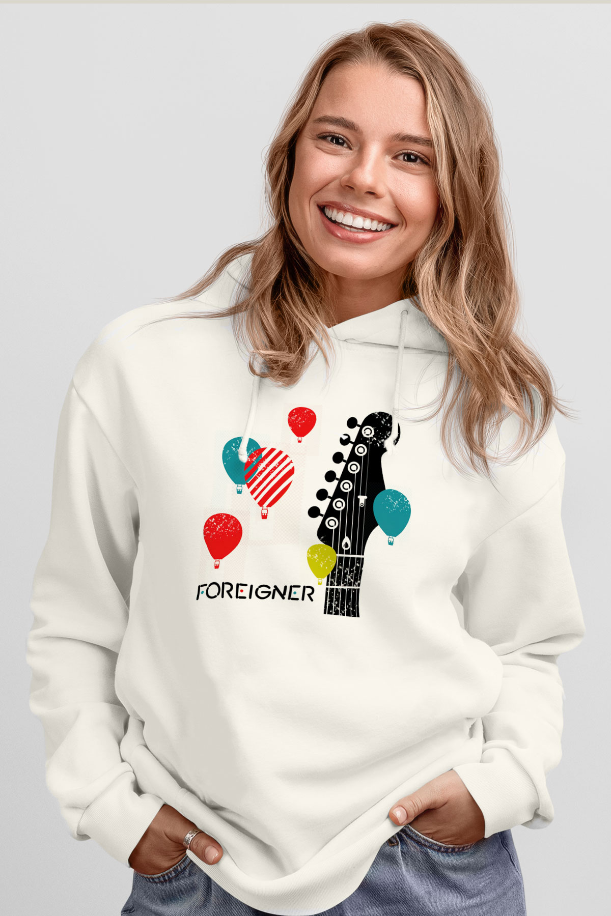 Foreigner Beyaz Unisex Kapşonlu Sweatshirt