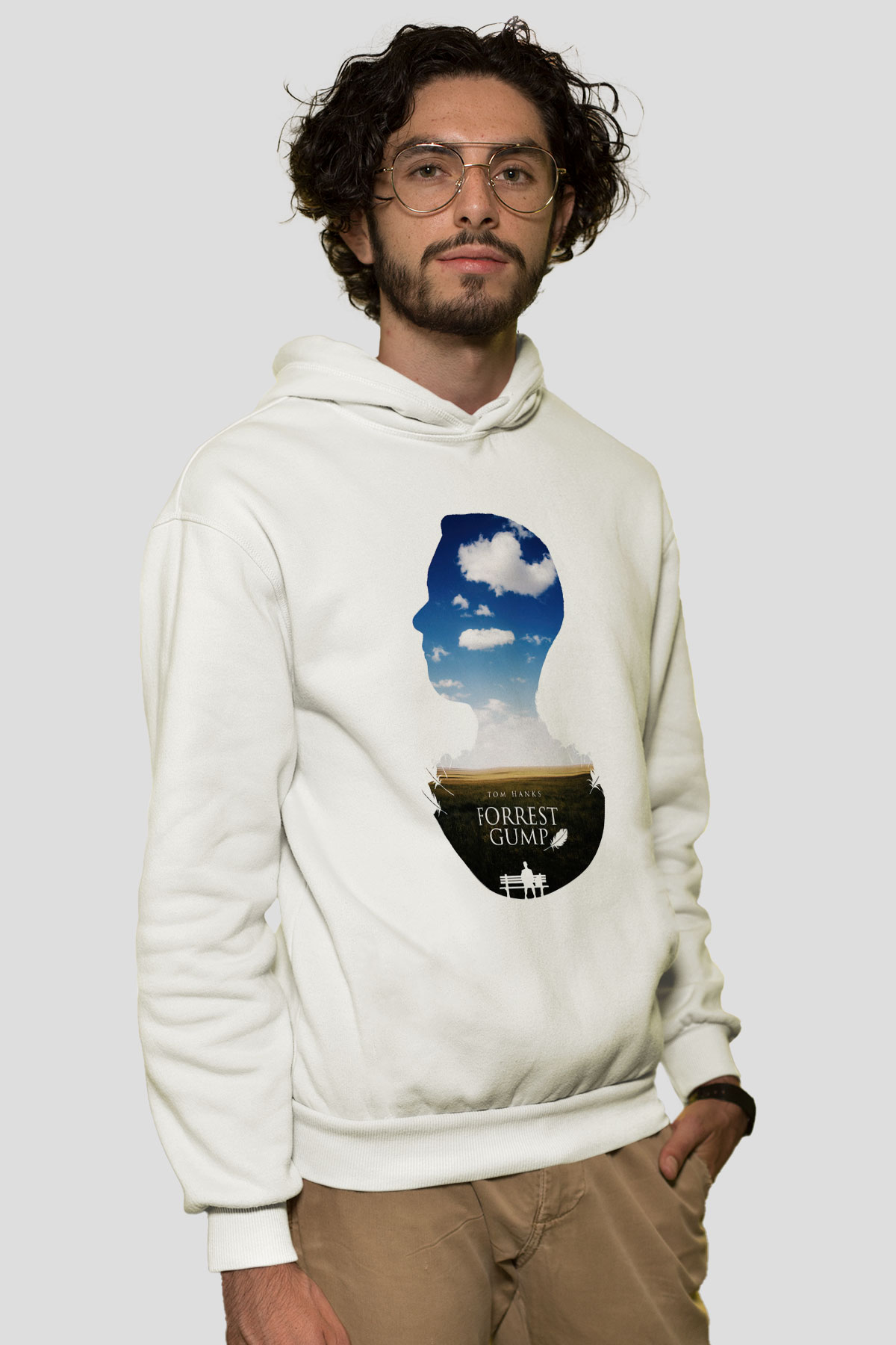 Forrest Gump Beyaz Unisex Kapşonlu Sweatshirt