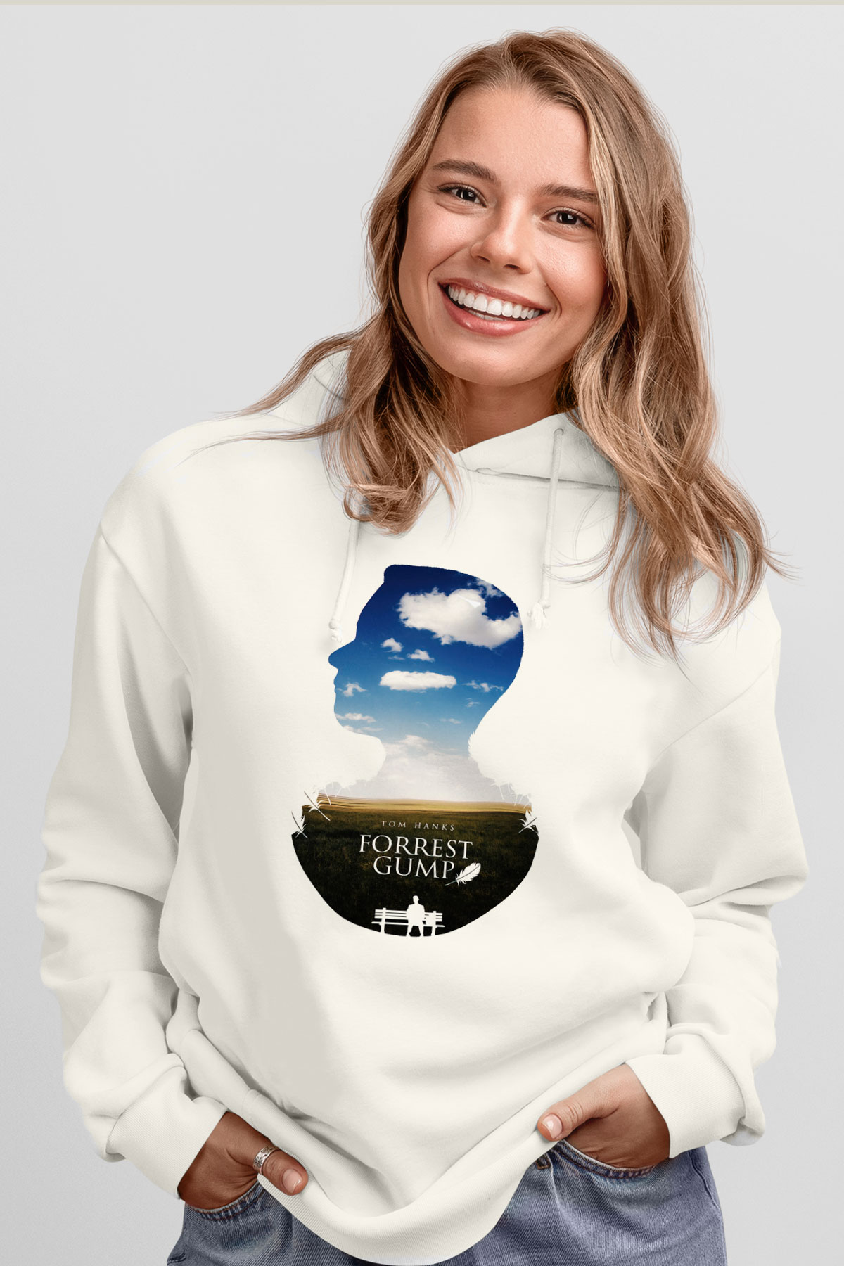 Forrest Gump Beyaz Unisex Kapşonlu Sweatshirt
