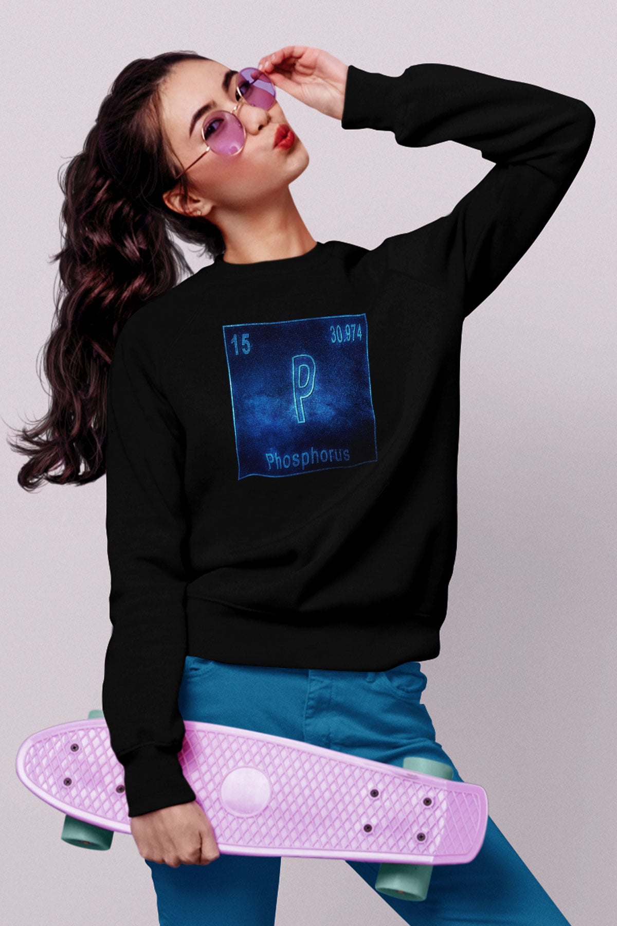 Fosfor Elementi Atom Numarası Baskılı Unisex Siyah Sweatshirt