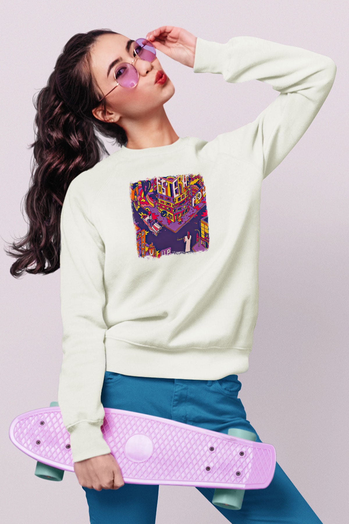 Foster the People Baskılı Unisex Beyaz Sweatshirt