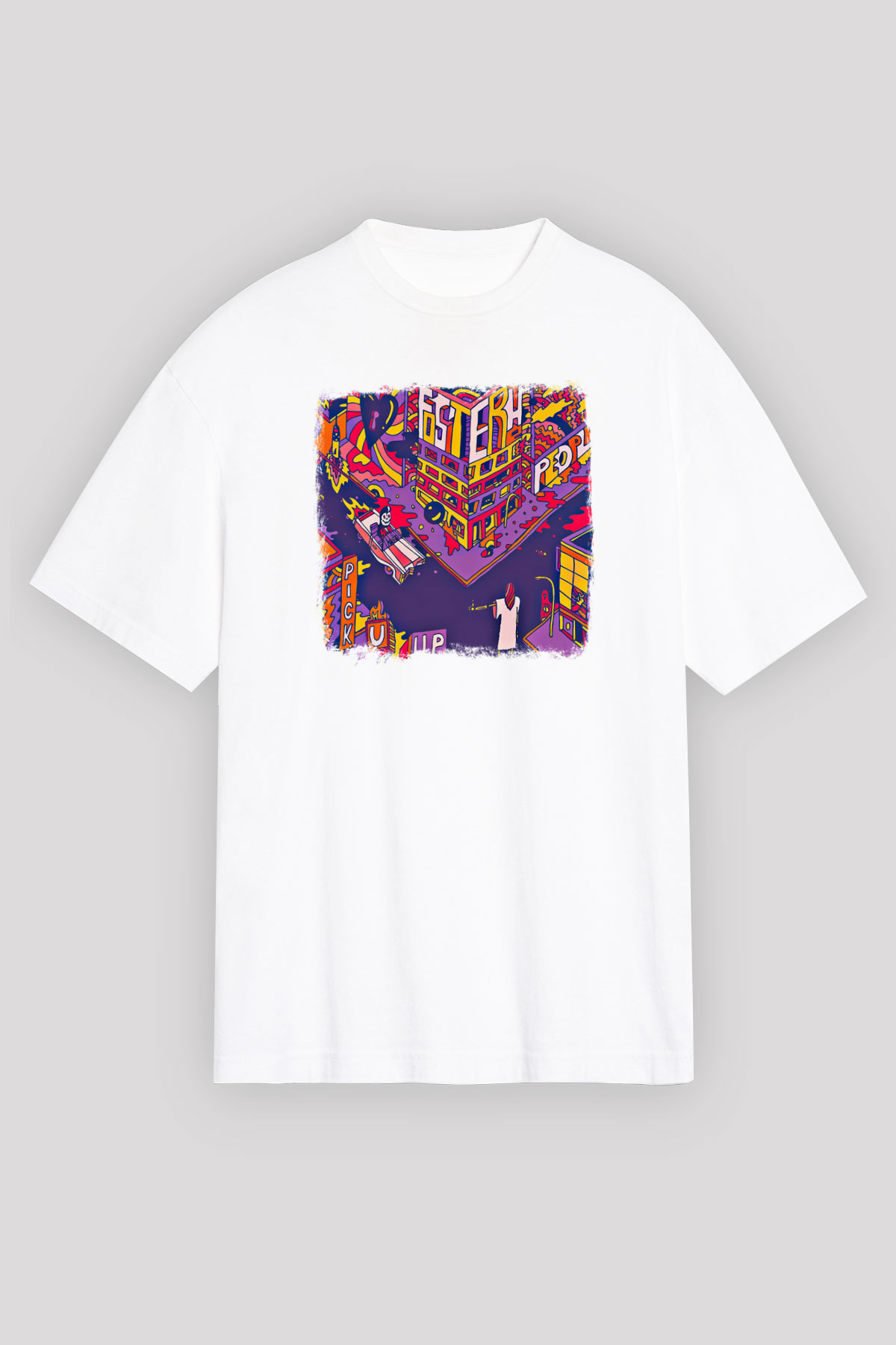 Foster the People Baskılı Unisex Beyaz Oversize Tişört