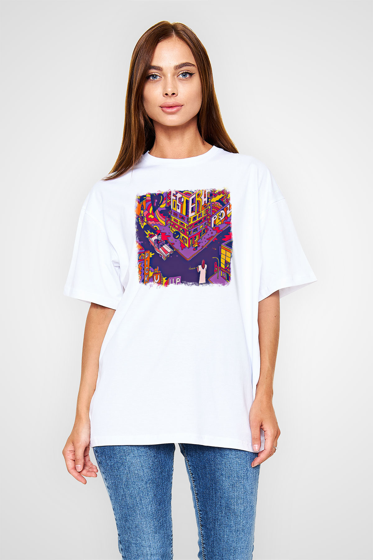 Foster the People Baskılı Unisex Beyaz Oversize Tişört