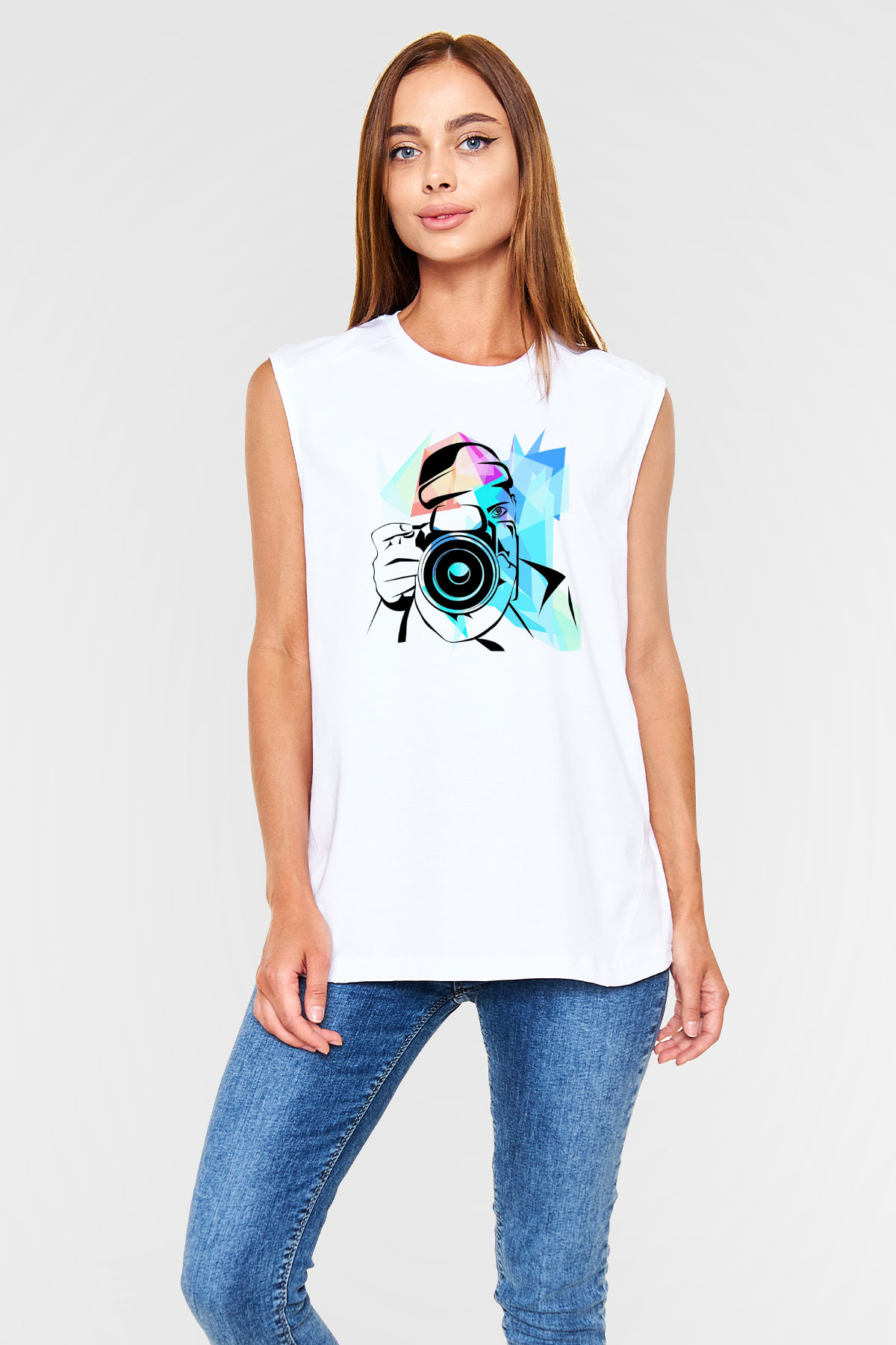 Fotoğrafçı Beyaz Unisex Kolsuz Tişört