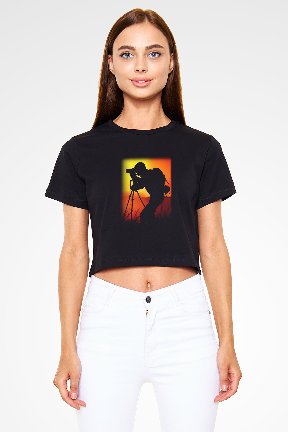 Fotoğrafçı Siyah Crop Top Tişört