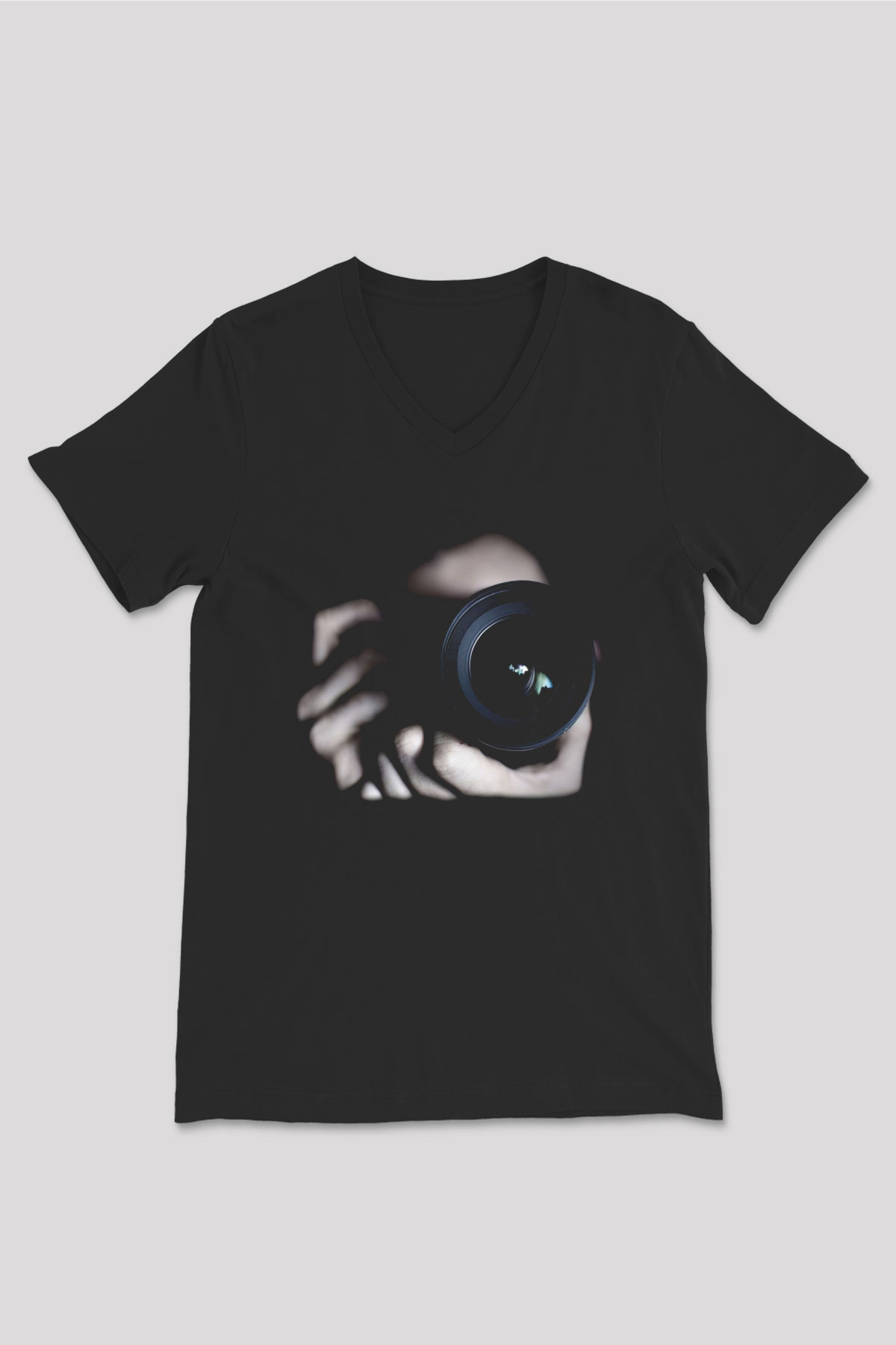 Fotoğrafçı Siyah Unisex V Yaka Tişört T-Shirt