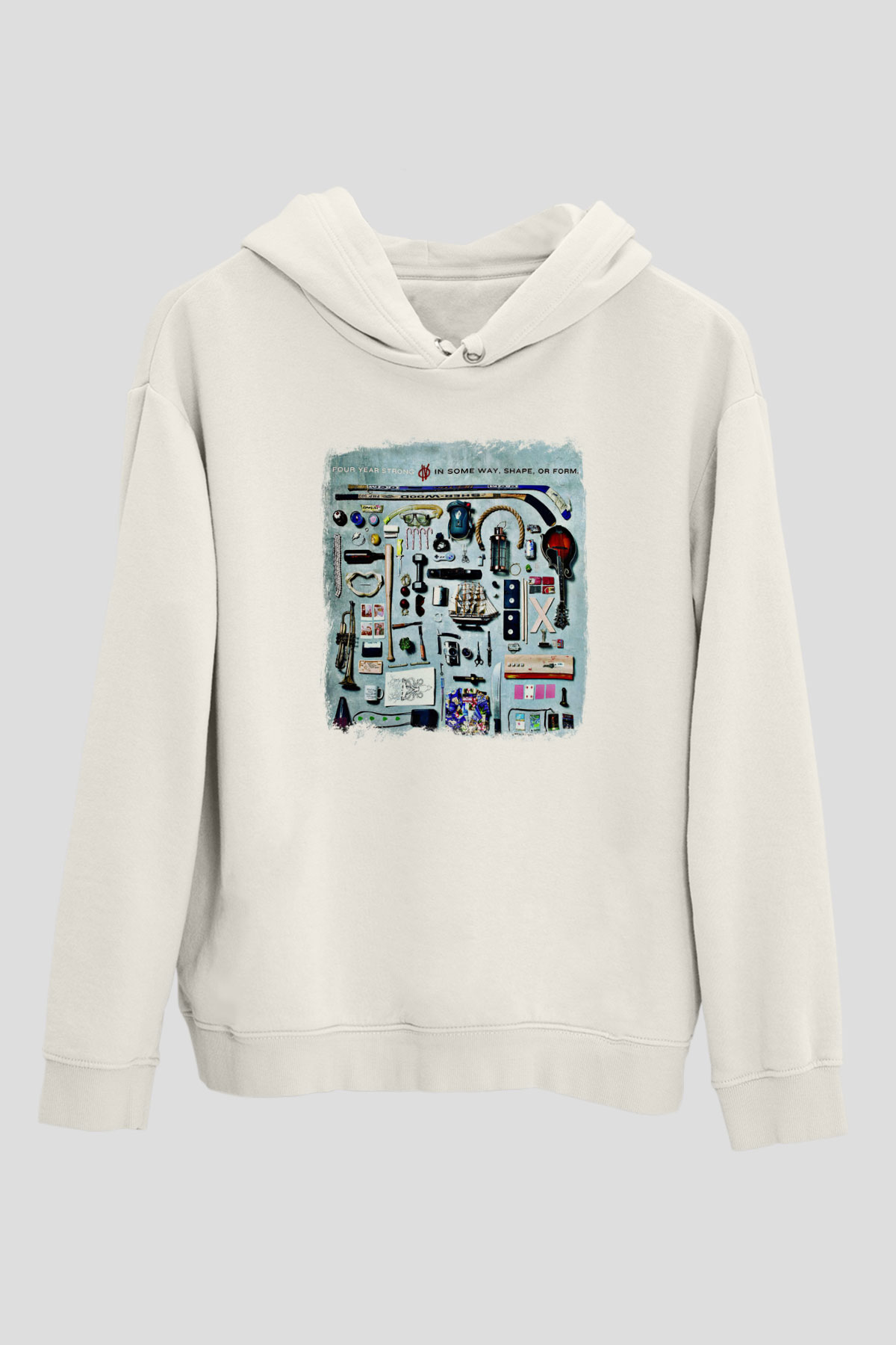Four Year Strong Baskılı Unisex Beyaz Hoodie