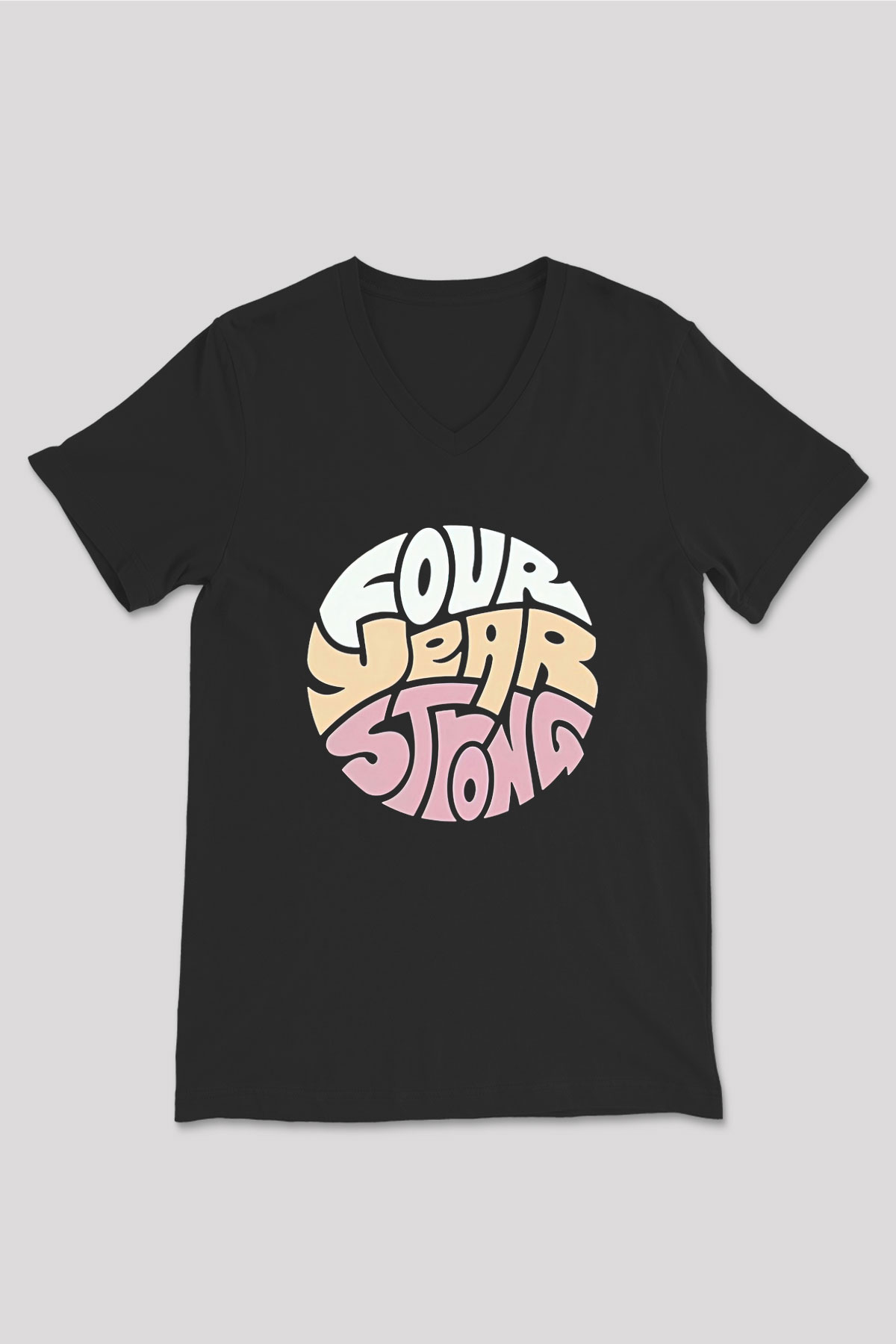 Four Year Strong Baskılı Unisex Siyah V Yaka Tişört - Tshirt