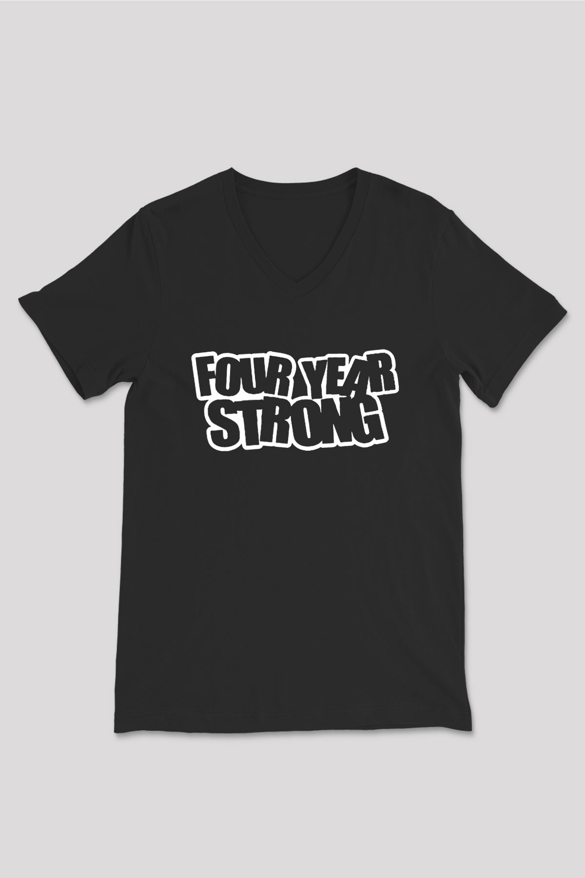 Four Year Strong Baskılı Unisex Siyah V Yaka Tişört - Tshirt