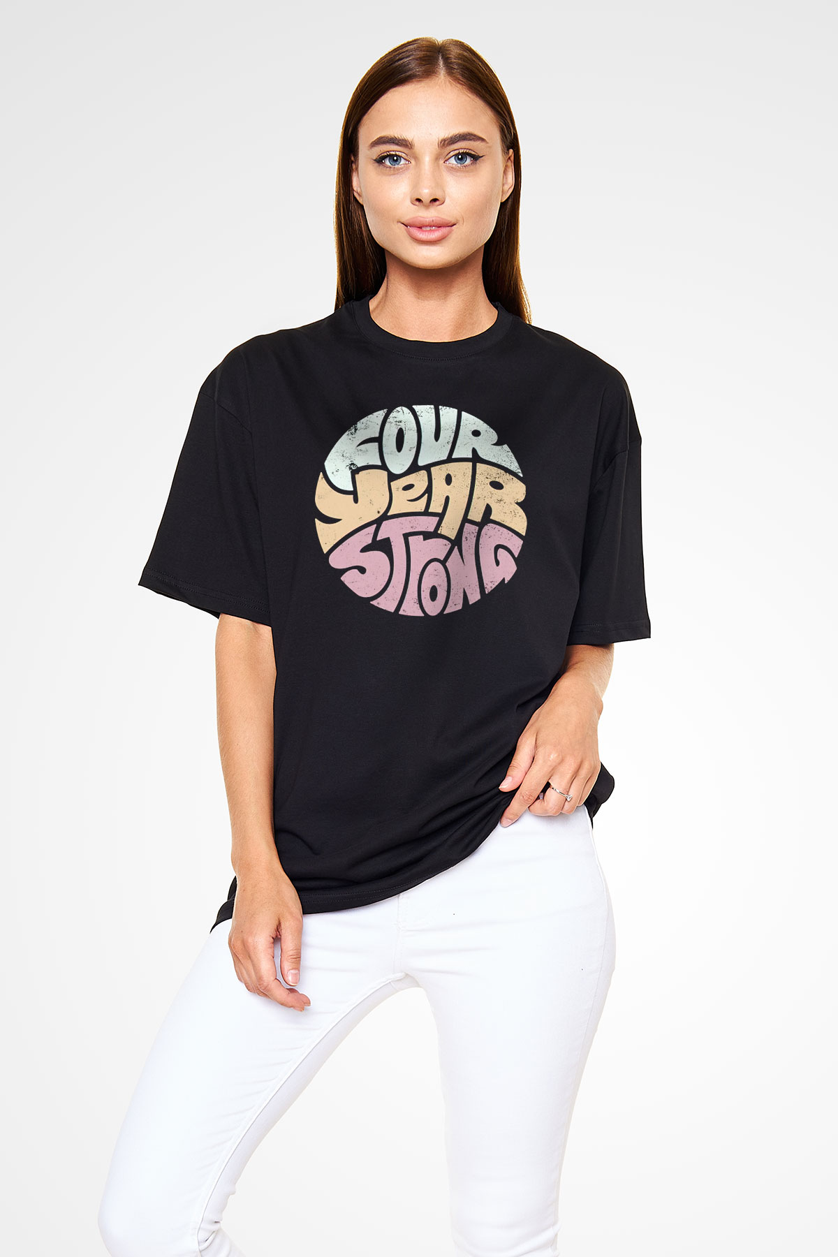 Four Year Strong Siyah Oversize Tişört Oversize T-shirt - TişörtFabrikası