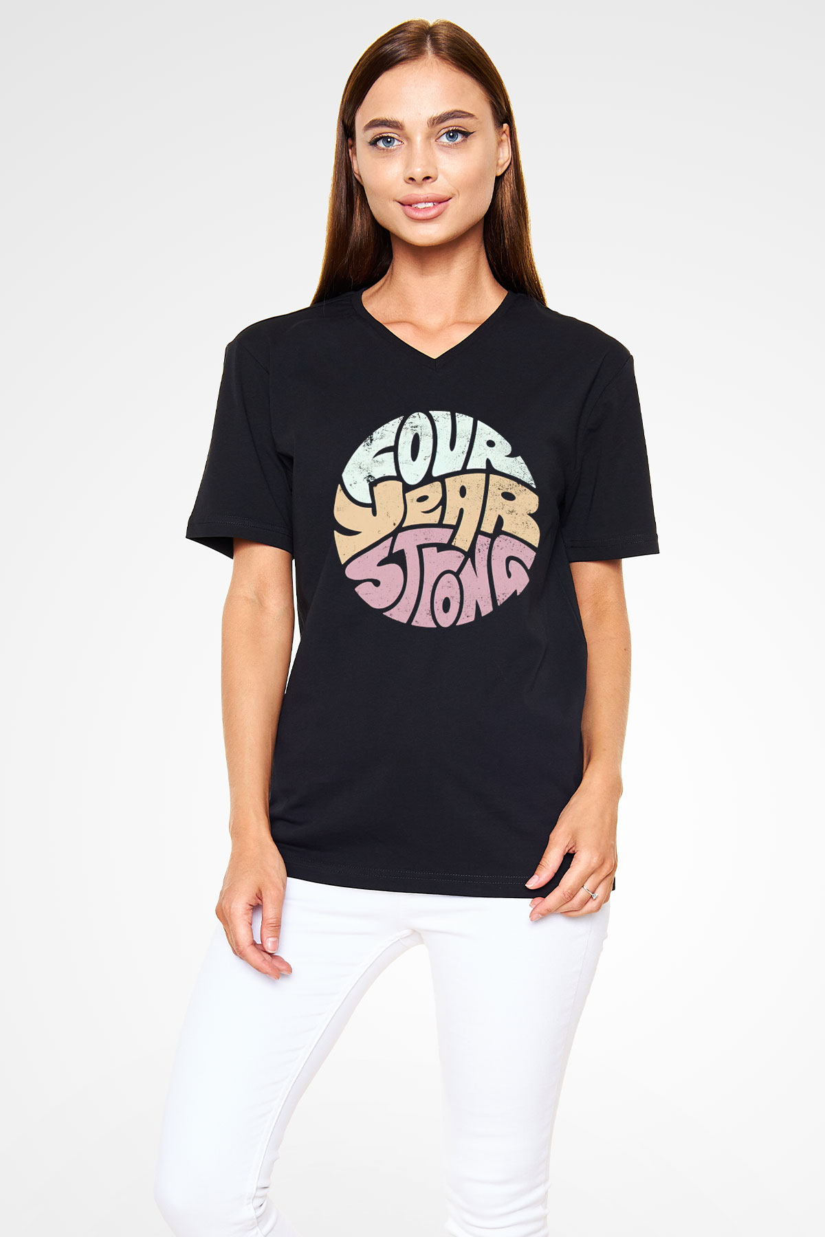 Four Year Strong Siyah Unisex V Yaka Tişört