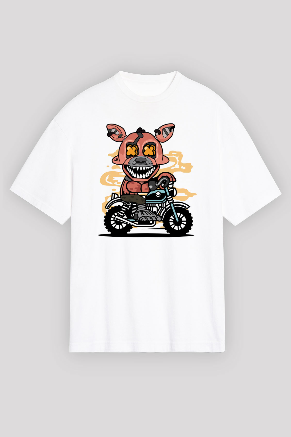 Foxy Motocross Baskılı Unisex Beyaz Oversize Tişört