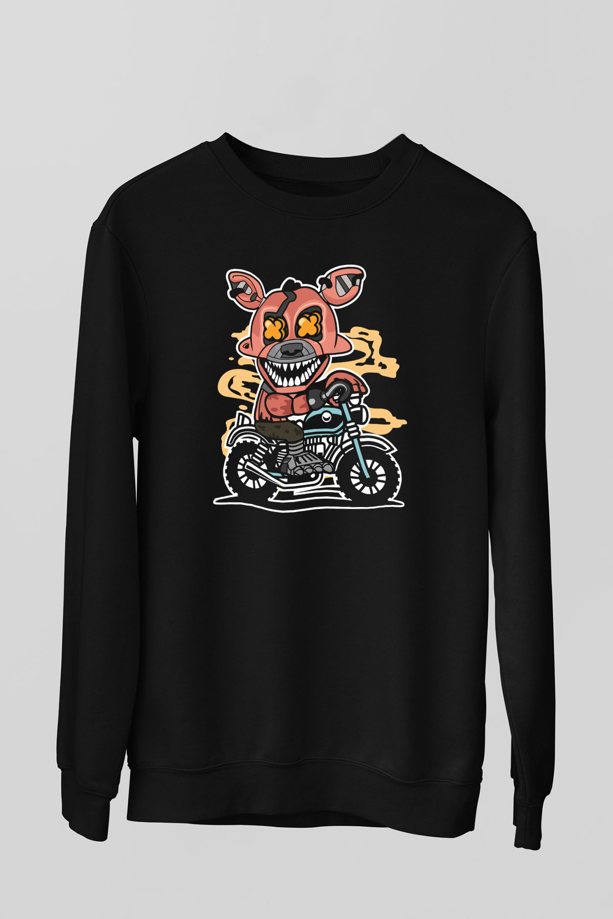 Foxy Motocross Baskılı Unisex Siyah Sweatshirt