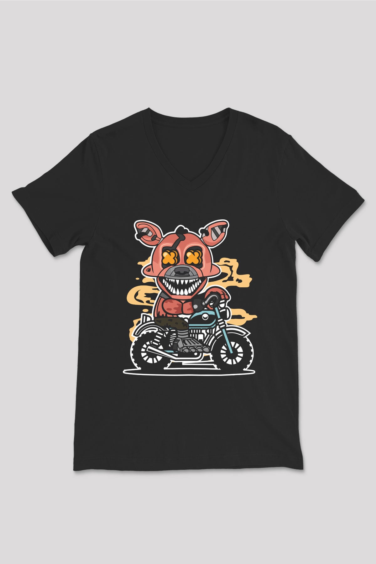 Foxy Motocross Baskılı Unisex Siyah V Yaka Tişört