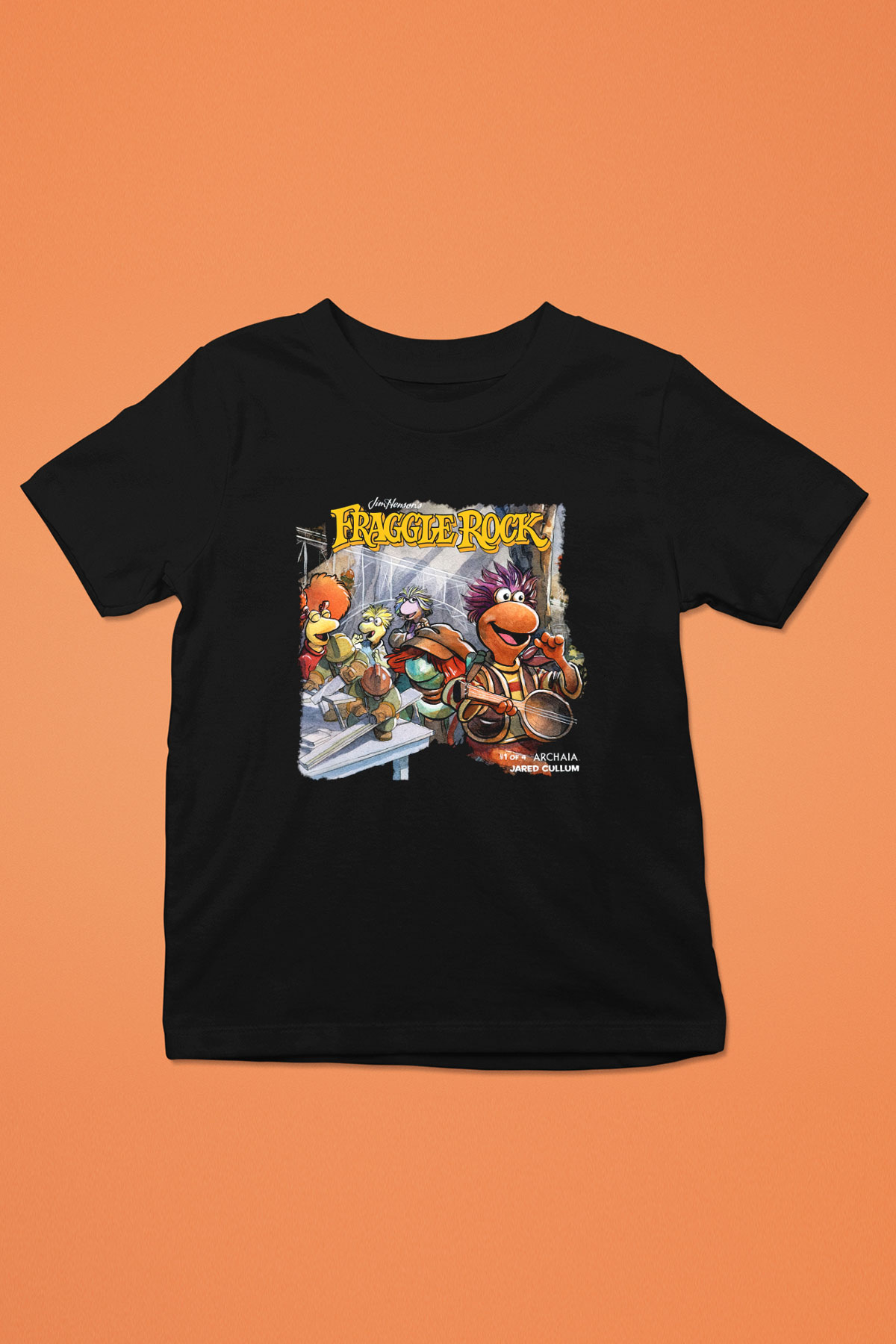 Fraggle Rock Baskılı Siyah Unisex Çocuk Tişört