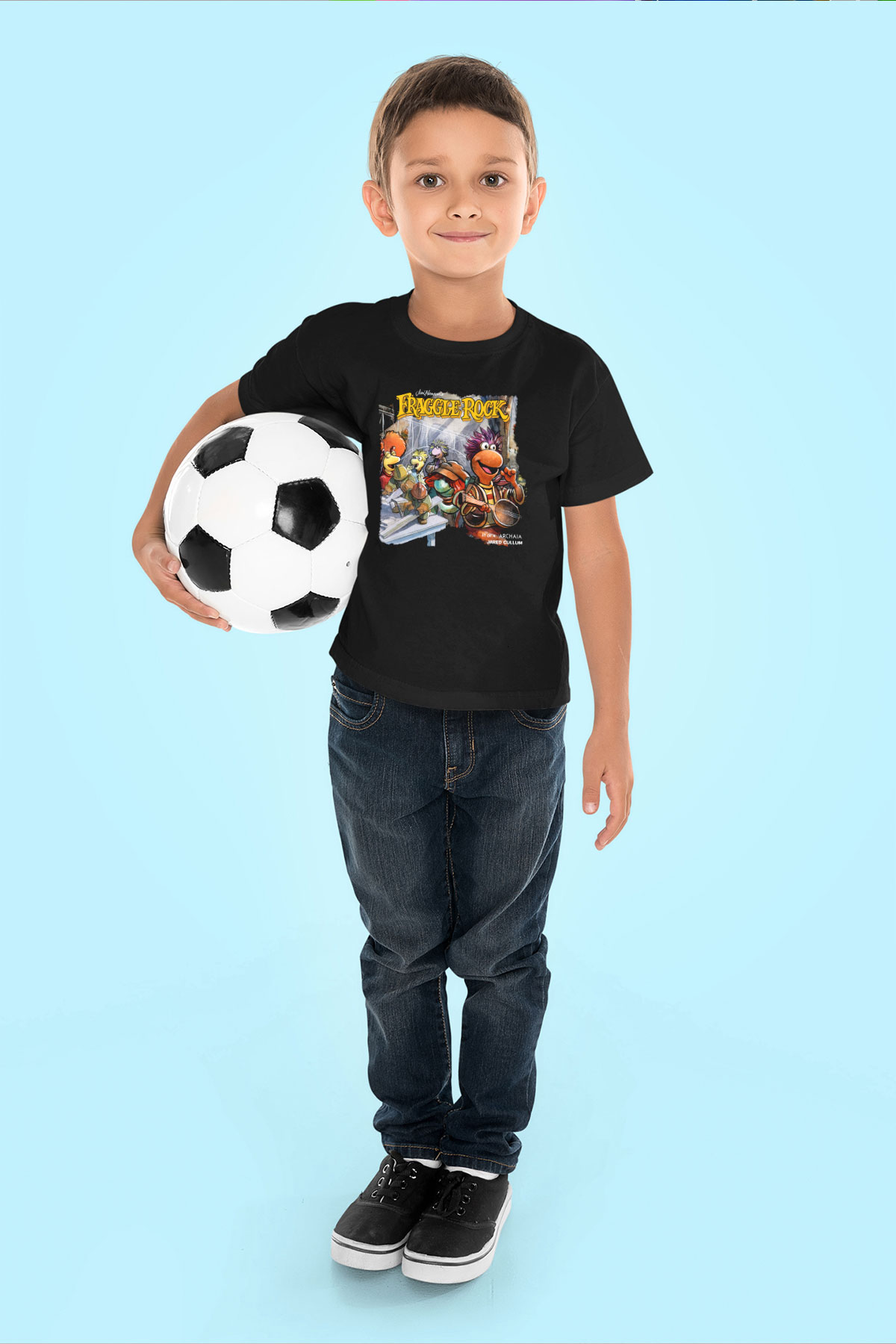 Fraggle Rock Baskılı Siyah Unisex Çocuk Tişört