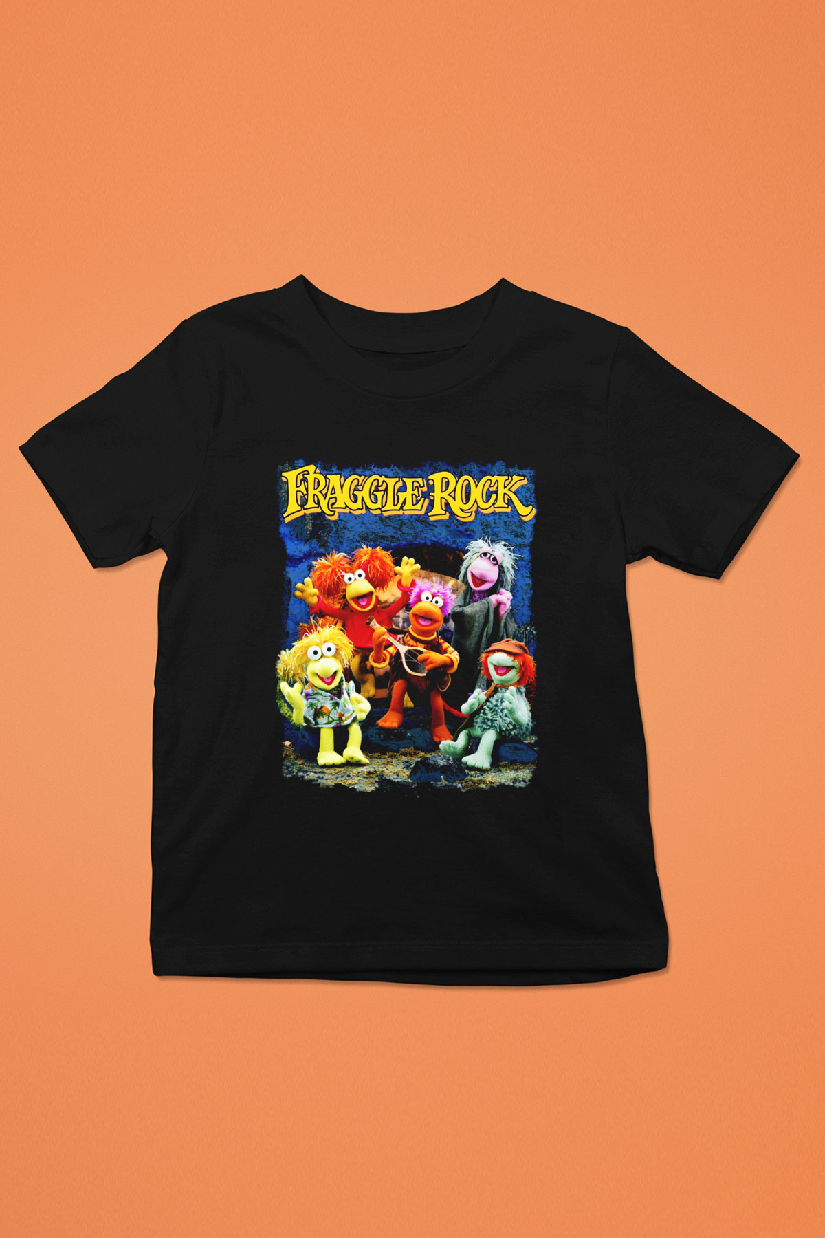 Fraggle Rock Baskılı Siyah Unisex Çocuk Tişört