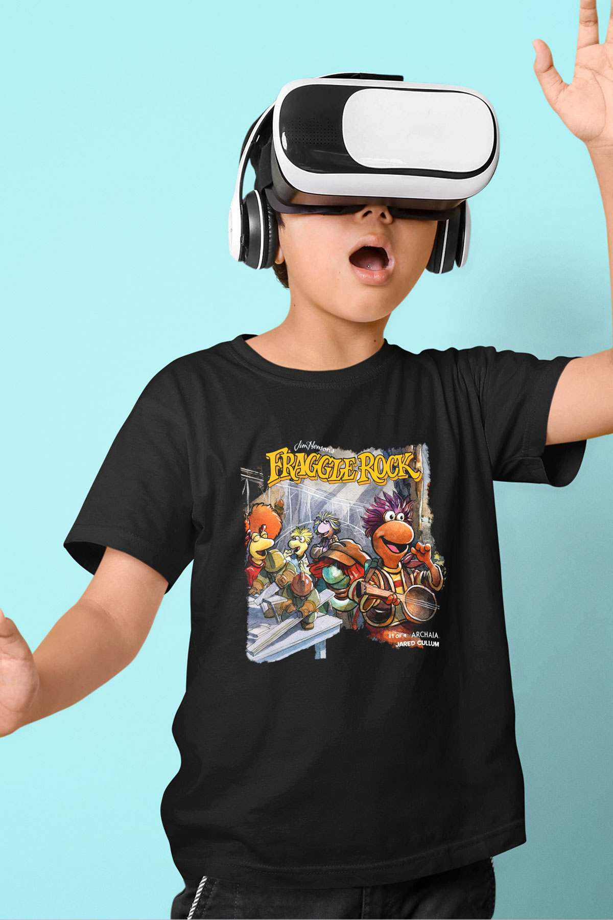 Fraggle Rock Baskılı Siyah Unisex Çocuk Tişört