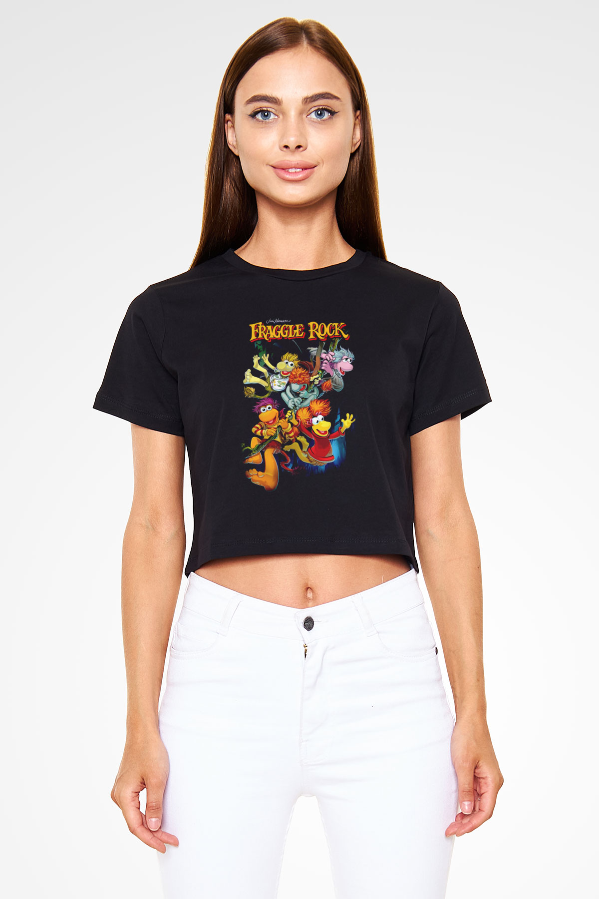 Fraggle Rock Siyah   Crop Top Tişört