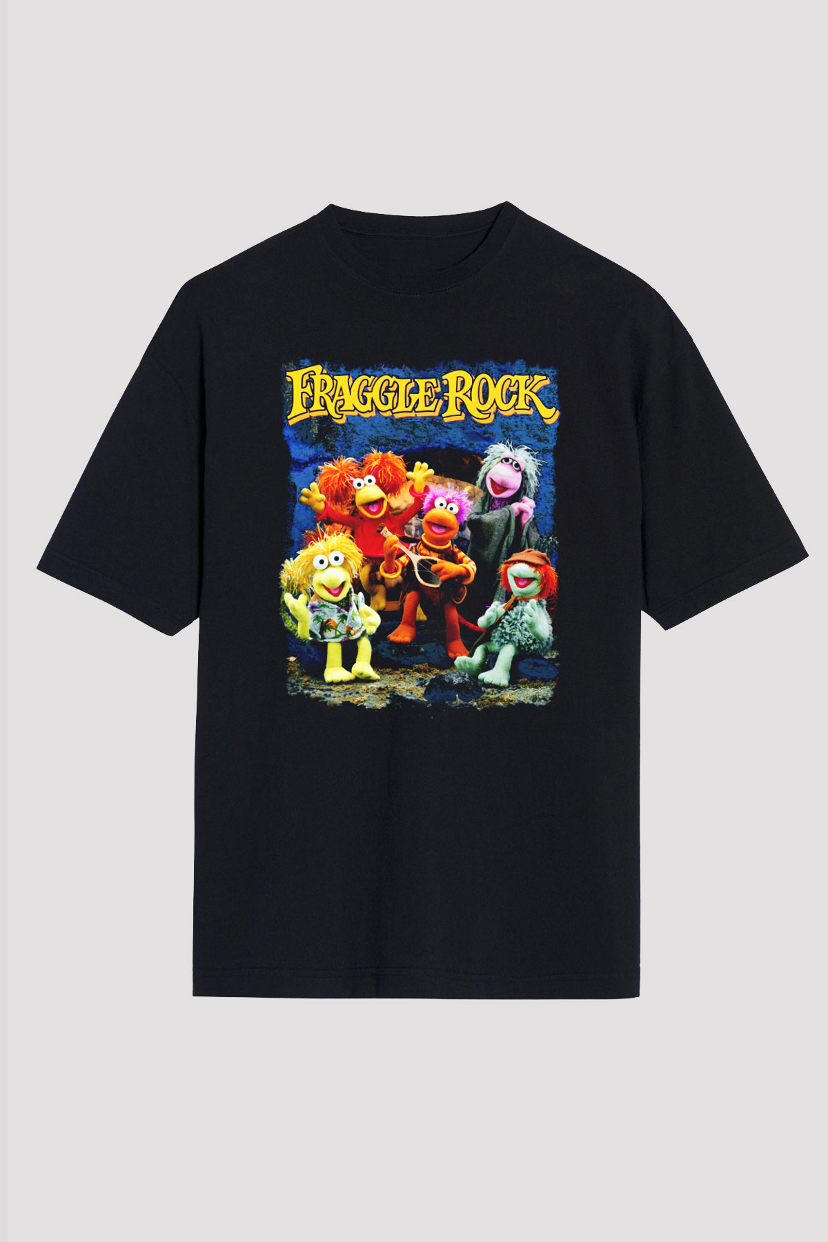 Fraggle Rock Siyah Unisex Oversize Tişört