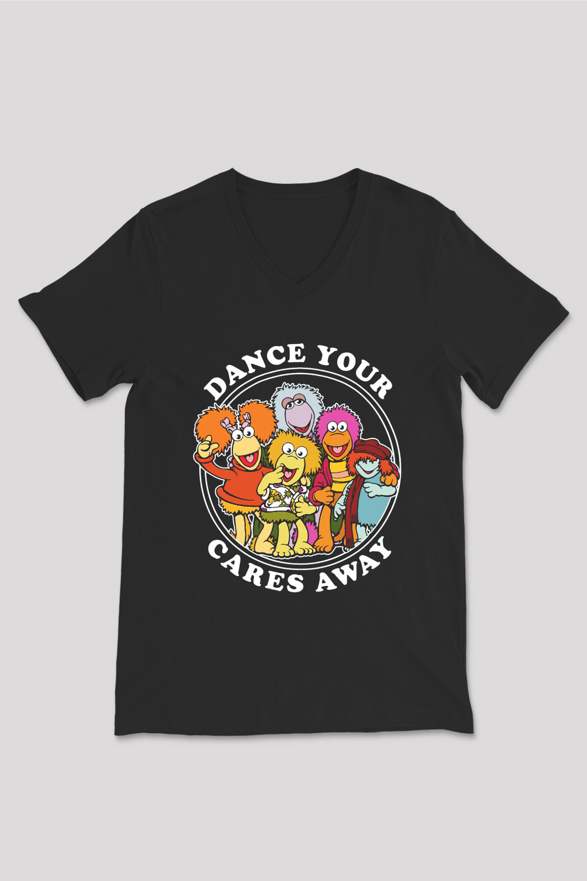 Fraggle Rock Siyah Unisex  V Yaka Tişört