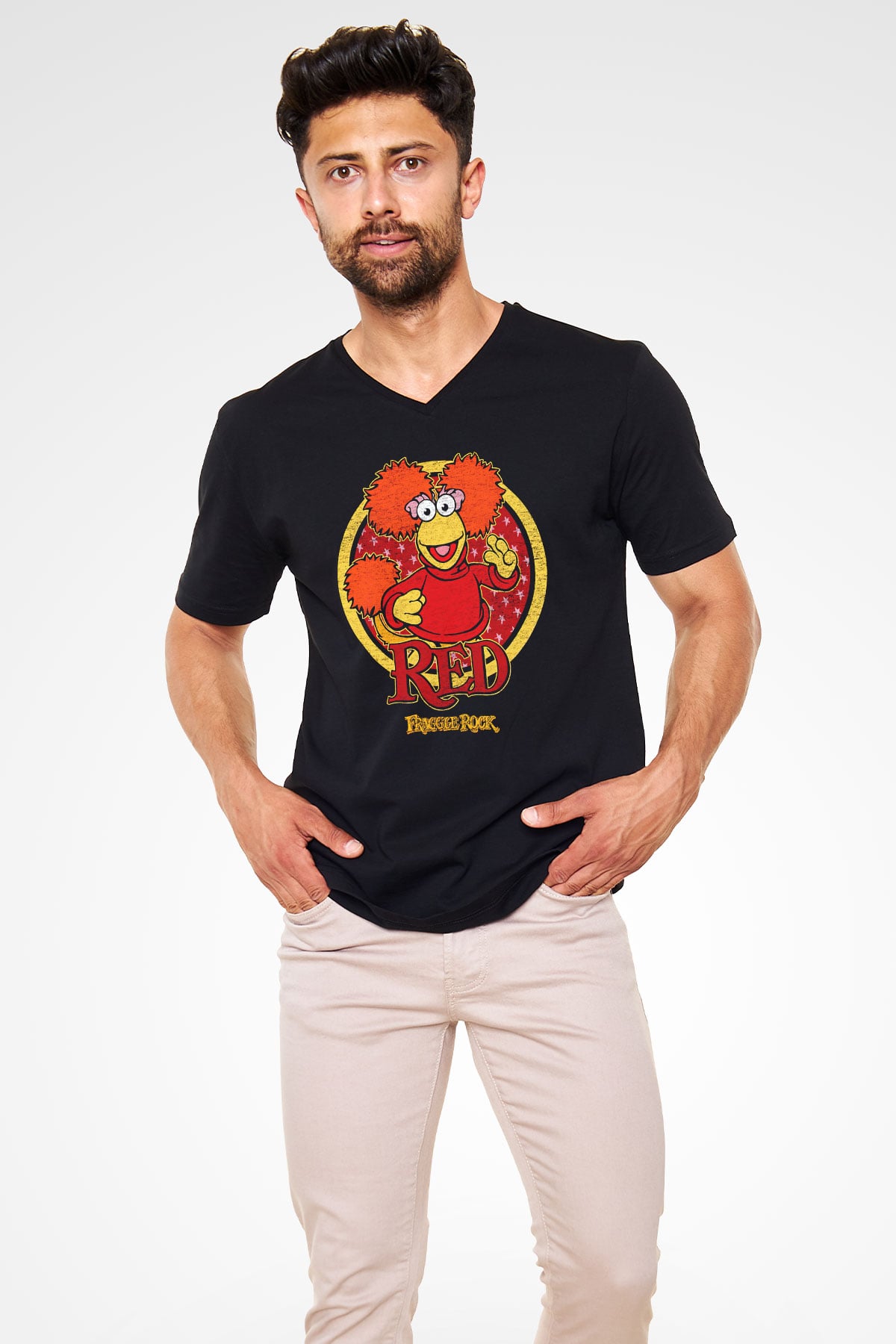 Fraggle Rock Siyah Unisex  V Yaka Tişört